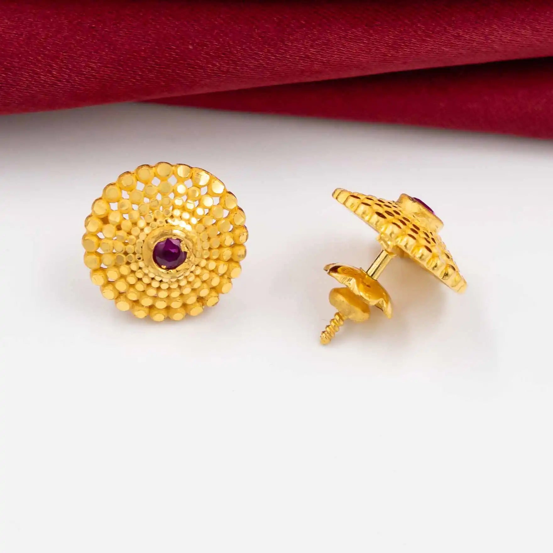 Buy Red Stone Gold Layered Earrings Studs | Parakkat Jewels