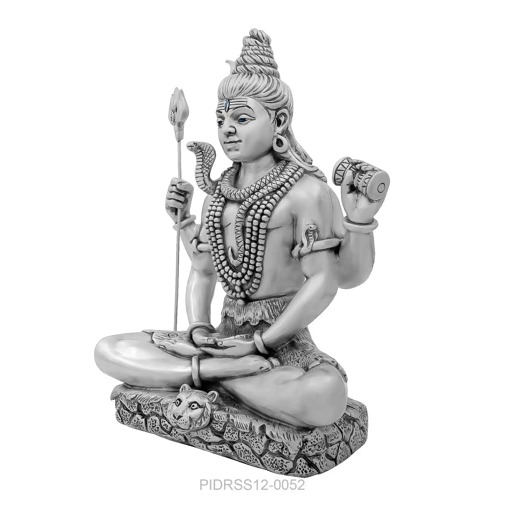 Lord Shiva Idol – Antique Silver Plated Figurine – Mahadev Murti (Hindu Spiritual Statue) – Pooja & Meditation Décor | PIDRSS12-0052