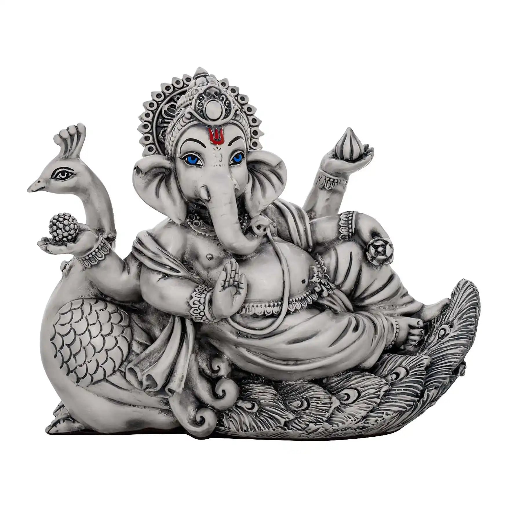 Lord Ganesha Idol with Peacock – Resting Pose – Traditional Hindu Deity Sculpture – Ganapati Home & Puja Decor | PIDRSG18-009