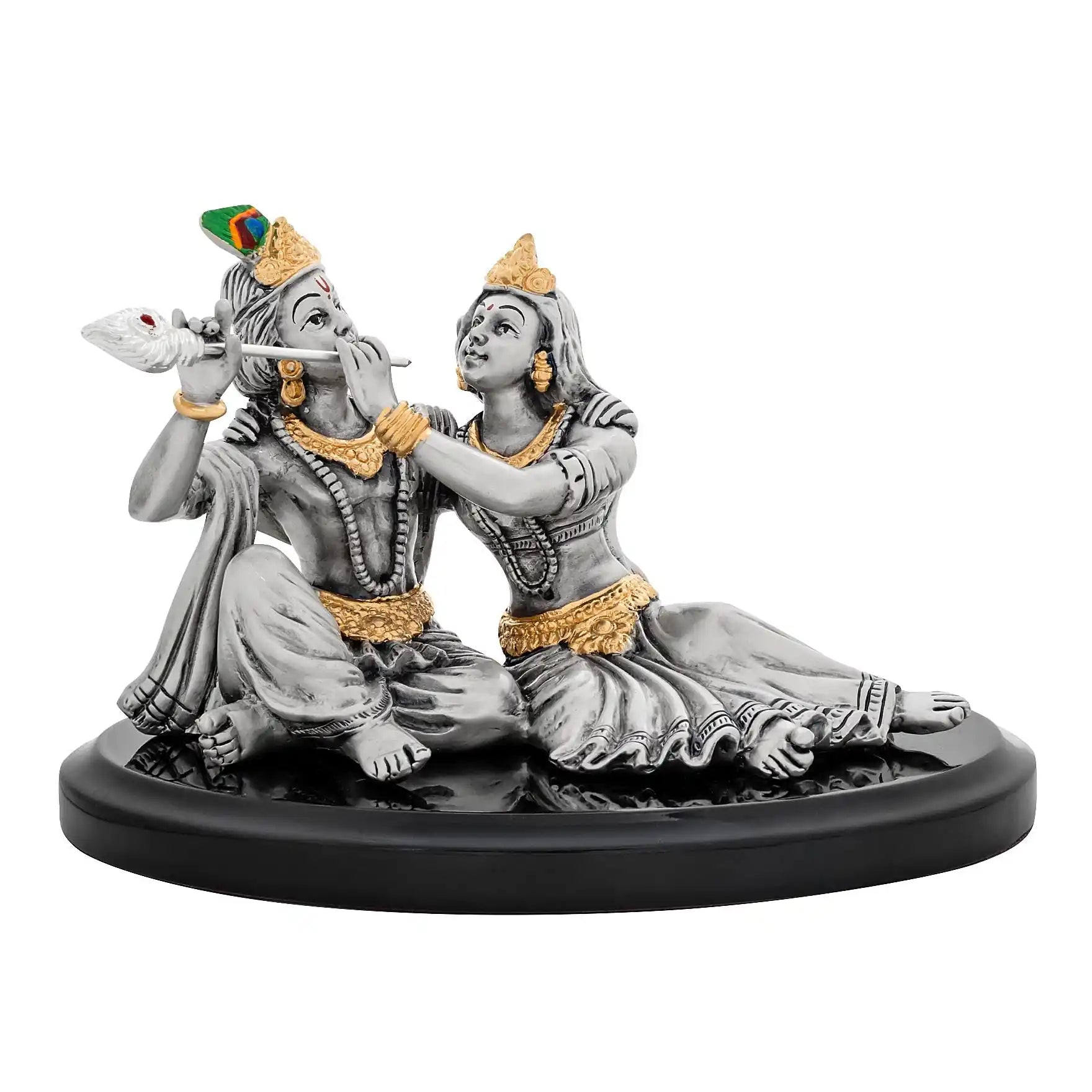 Radha Krishna Idol –  Figurine Sitting Together on Base – Hindu Spiritual Statue – Pooja & Home Décor | PIDRSRK1-007