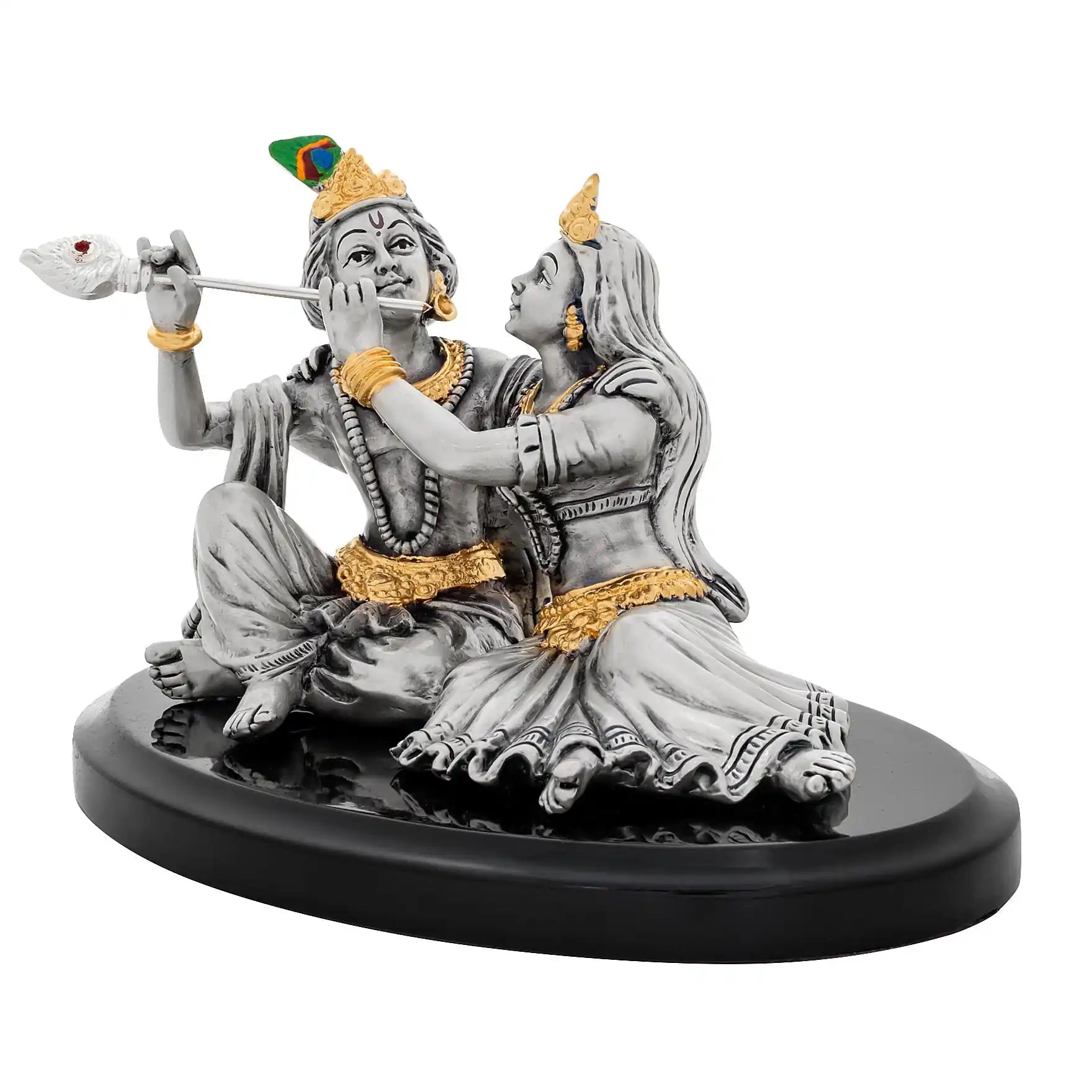 Radha Krishna Idol –  Figurine Sitting Together on Base – Hindu Spiritual Statue – Pooja & Home Décor | PIDRSRK1-007