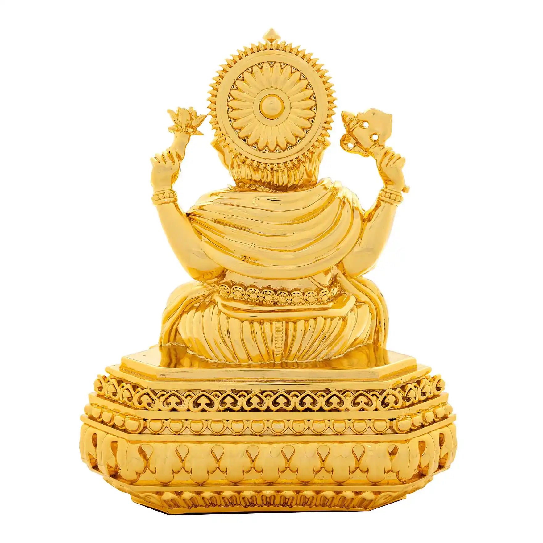 Lord Ganesha Idol – Gold Layered Figurine on Lotus – Ganapati Murti (Hindu Spiritual Statue) – Pooja & Home Décor | PIDRGG61-0081