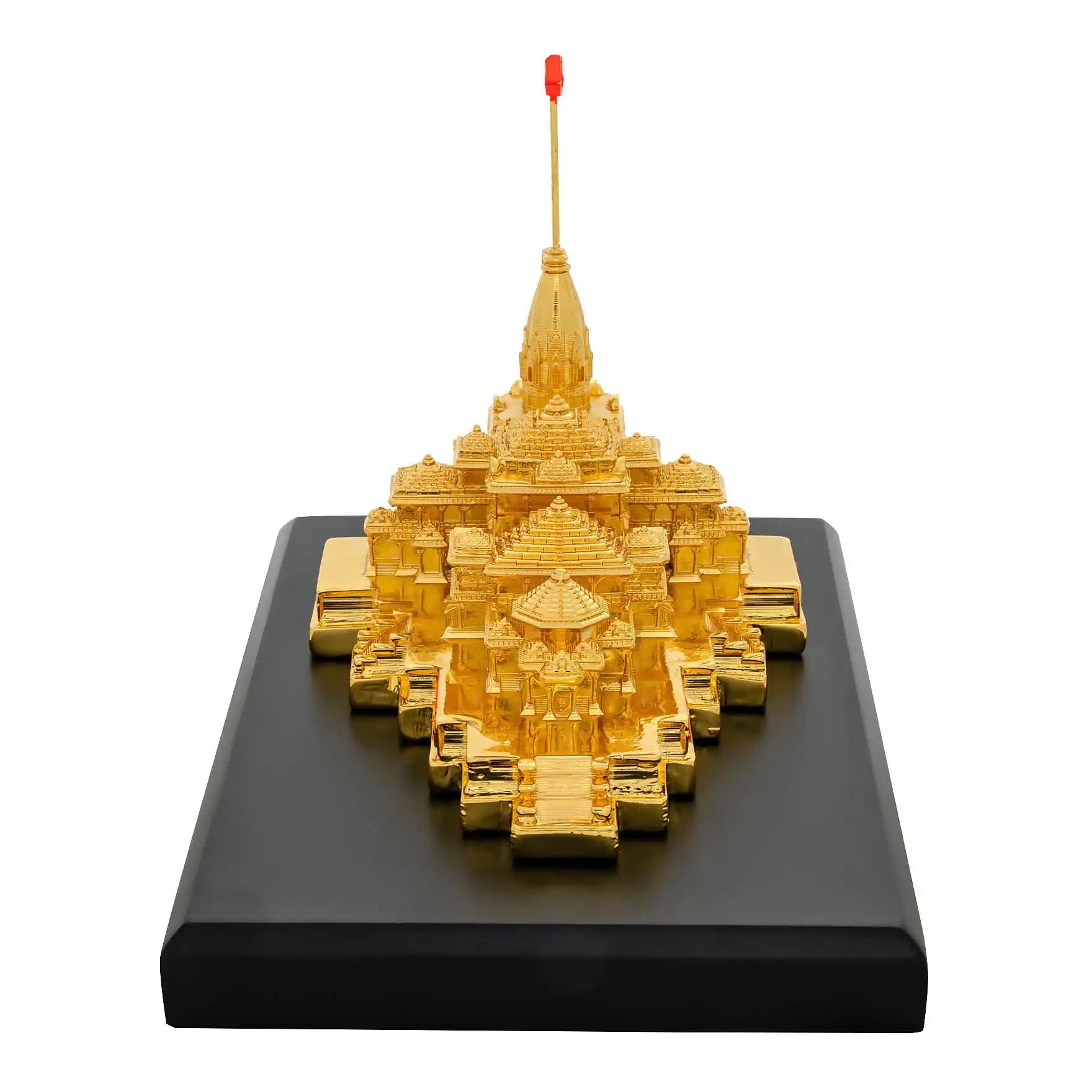 Ayodhya Ram Mandir Model – Gold Layered Temple Replica with Flag – Spiritual Showpiece – Home & Office Décor | PIDRGADT4-006