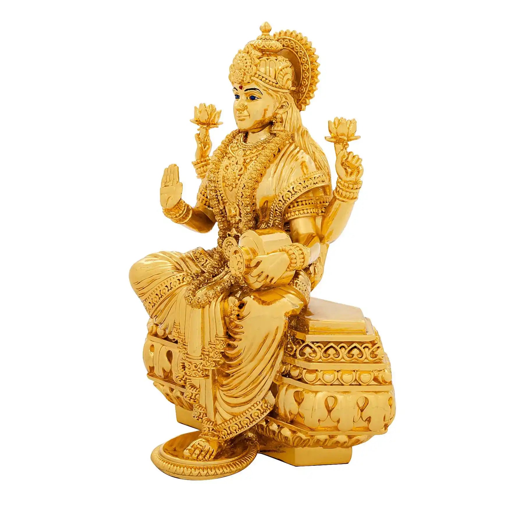 Goddess Lakshmi Idol – Gold Layered Figurine on Lotus – Laxmi Mata Murti (Hindu Spiritual Statue) – Pooja & Home Décor | PIDRGL15-0081