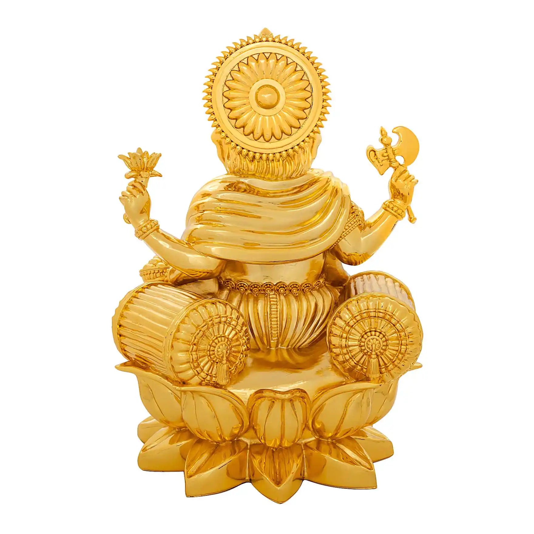 Lord Ganesha Idol – Gold Layered Figurine on Lotus – Ganapati Murti (Hindu Spiritual Statue) – Pooja & Home Décor | PIDRGG108-0084