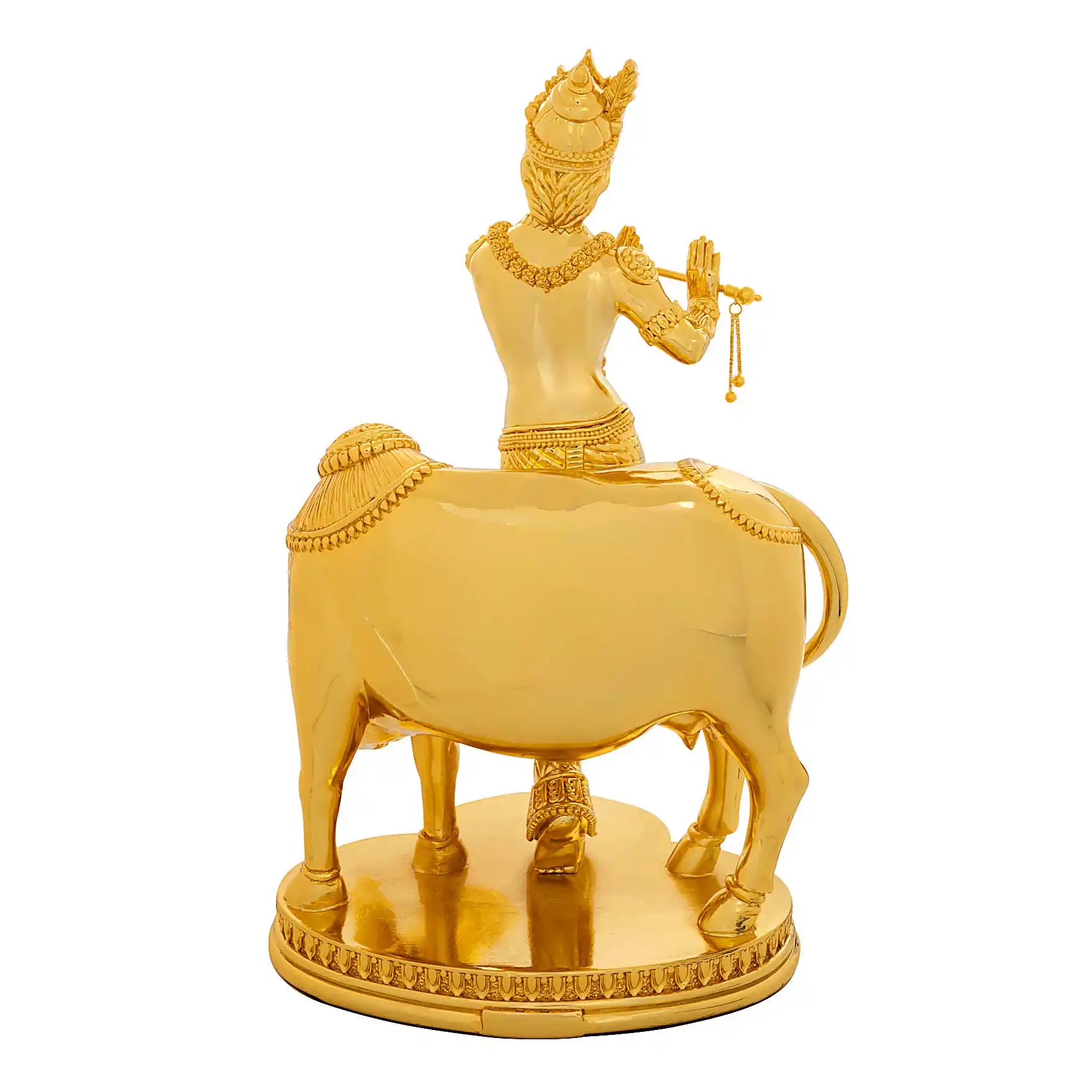 Lord Krishna Idol – Gold Layered Figurine with Cow – Murli Manohar Murti (Hindu Spiritual Statue) – Pooja & Home Décor PIDRGKR12-0053