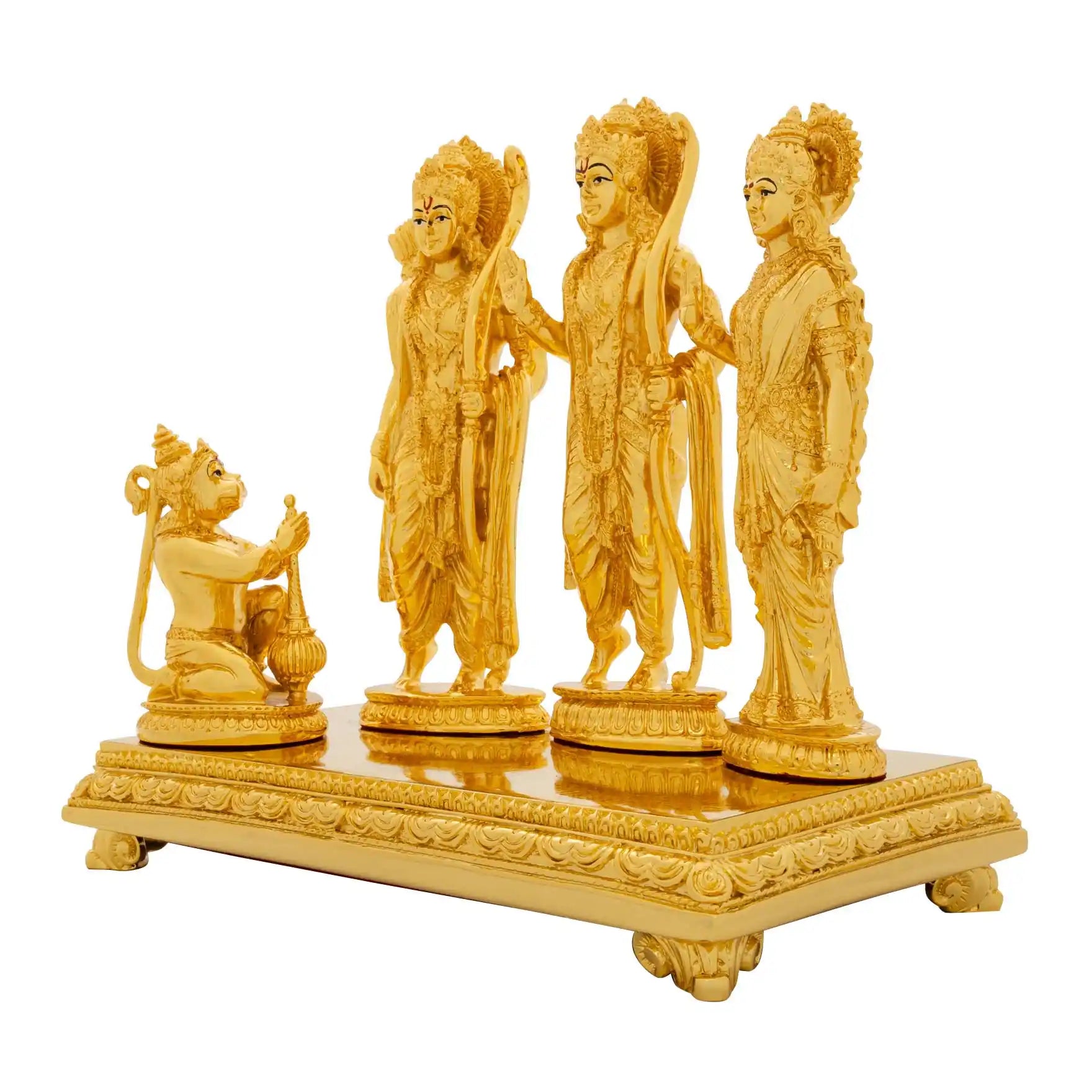 Ram Darbar Idol Set – Gold Layered Figurines on Ornate Base – Lord Ram, Sita, Lakshman & Hanuman – Pooja & Home Décor | PIDRGRLSH2-0081
