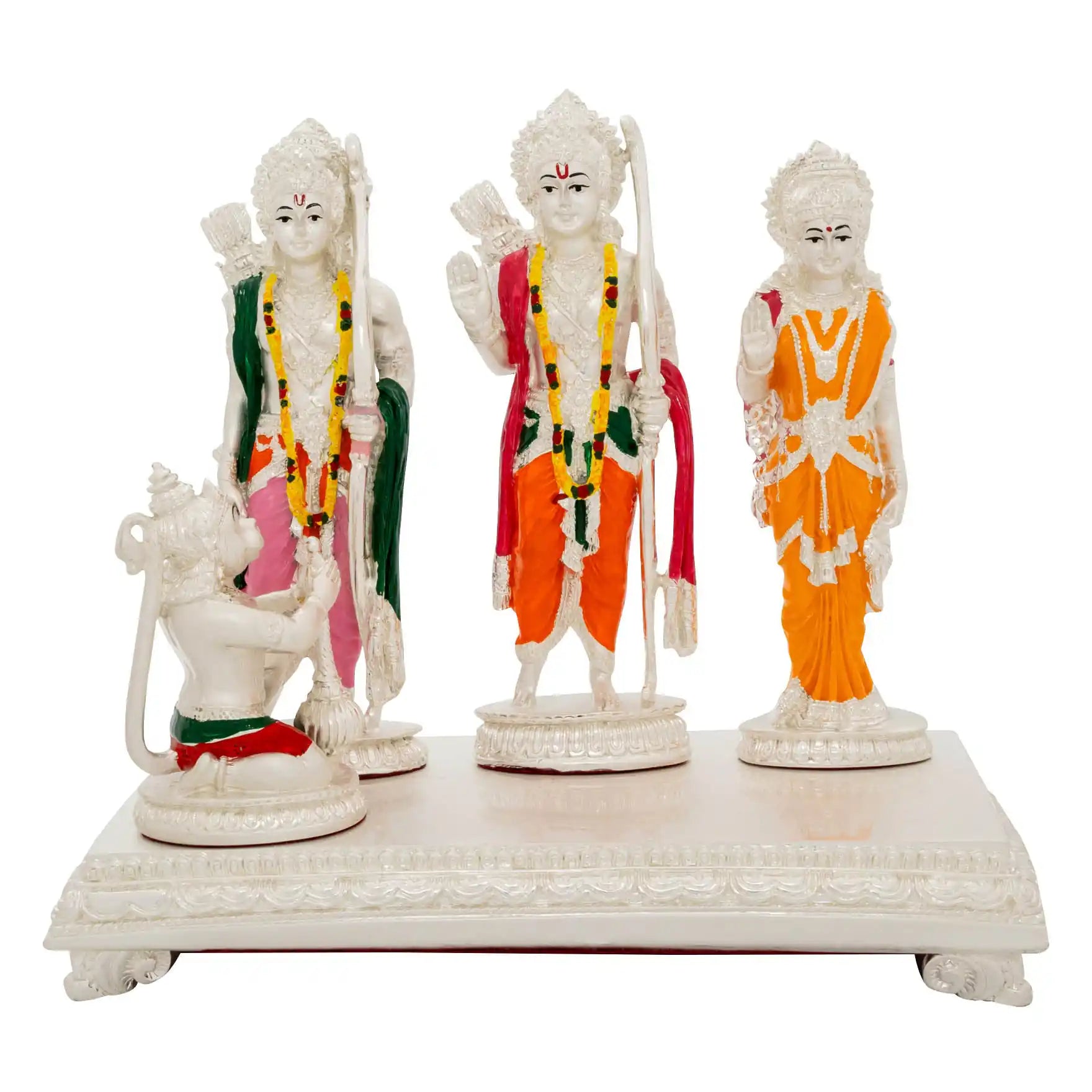 Ram Darbar Idol Set – White Finish Figurines on Base – Lord Ram, Sita, Lakshman & Hanuman – Pooja & Home Décor | PIDRSRLSH2-0061