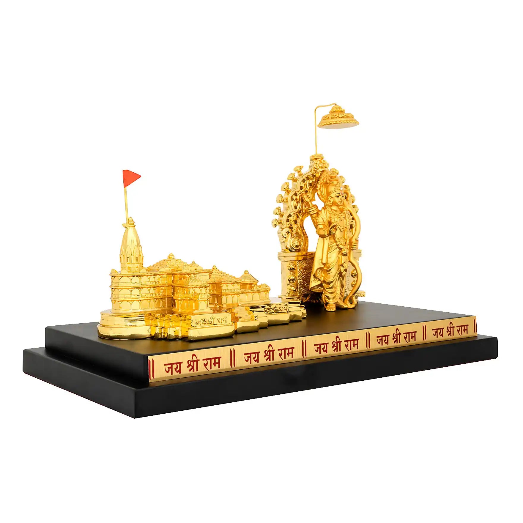 Ayodhya Ram Mandir with Ram Darbar Idol – Gold Layered Figurine on Base – Spiritual Showpiece – Pooja & Home Décor | PIDRGADT2-0031