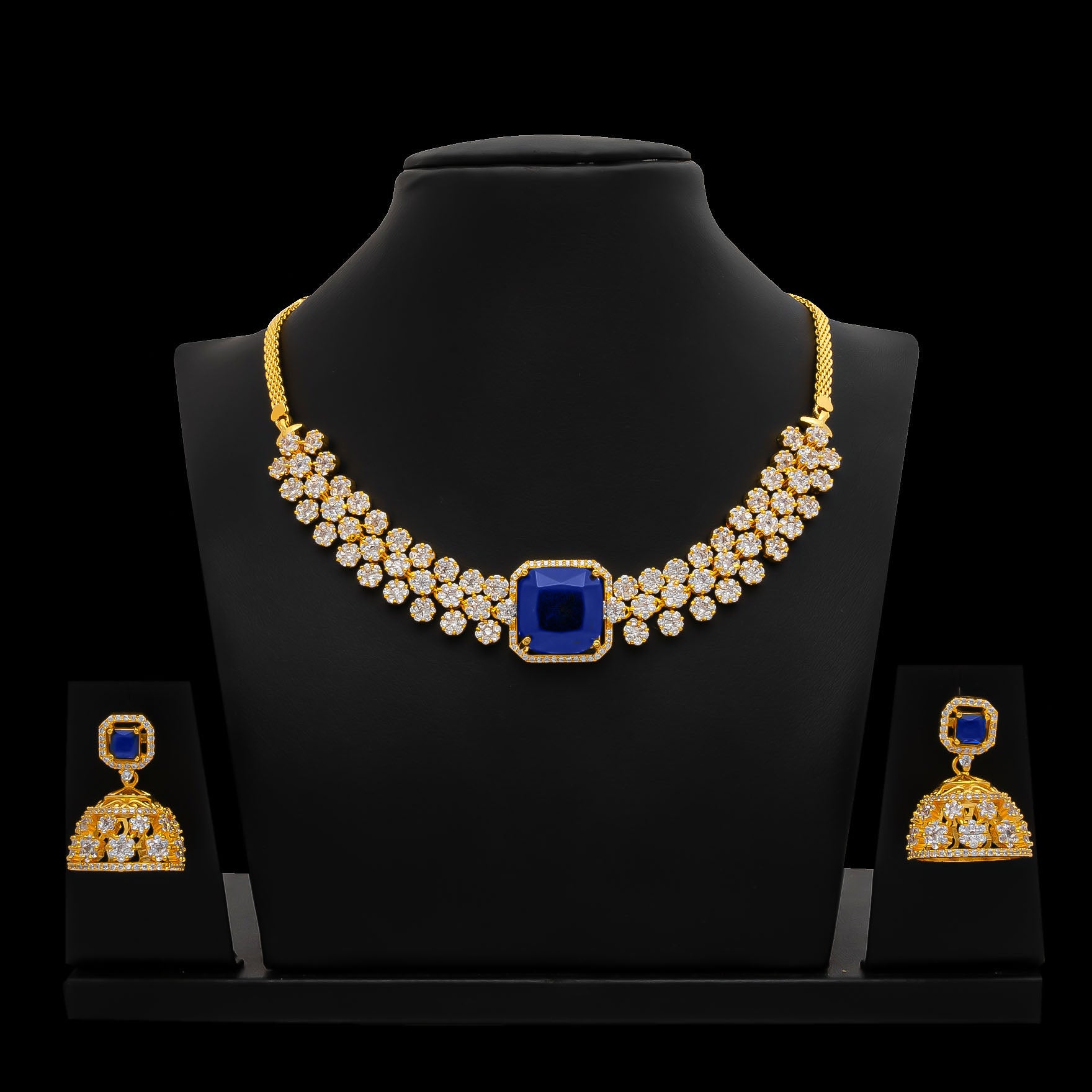 PREMIUM STONE NECKLACE WITH STUDS PMSNS72WBL-008, PMSJST1WBL-054