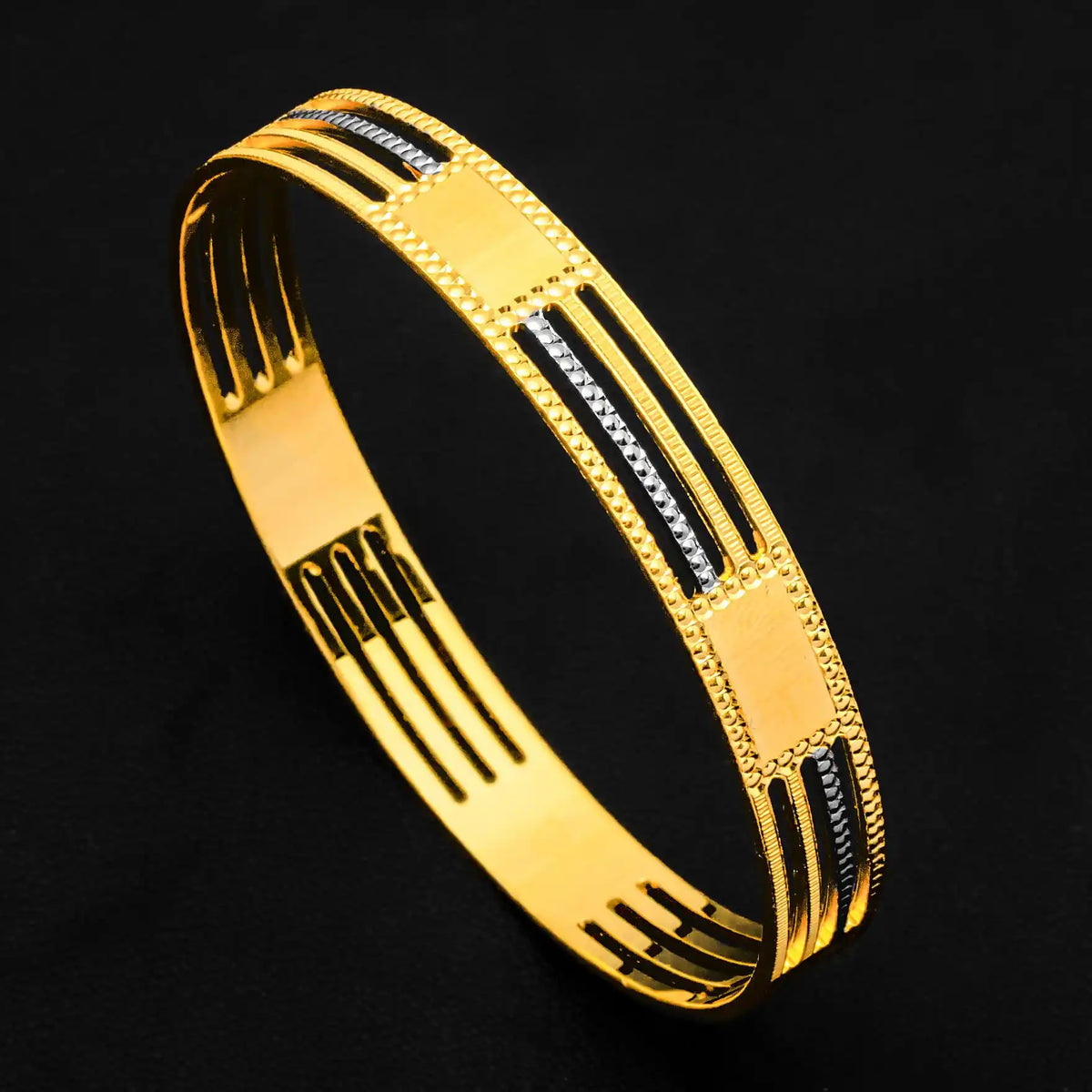 Bar Line Two Tone Bangle Rhodium Finish