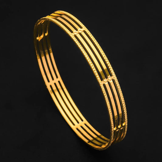 Triple Rail Bangle Gold Layered – Openable Bangle, Geometric or Modern, Thick Gold Layered – product view 1
