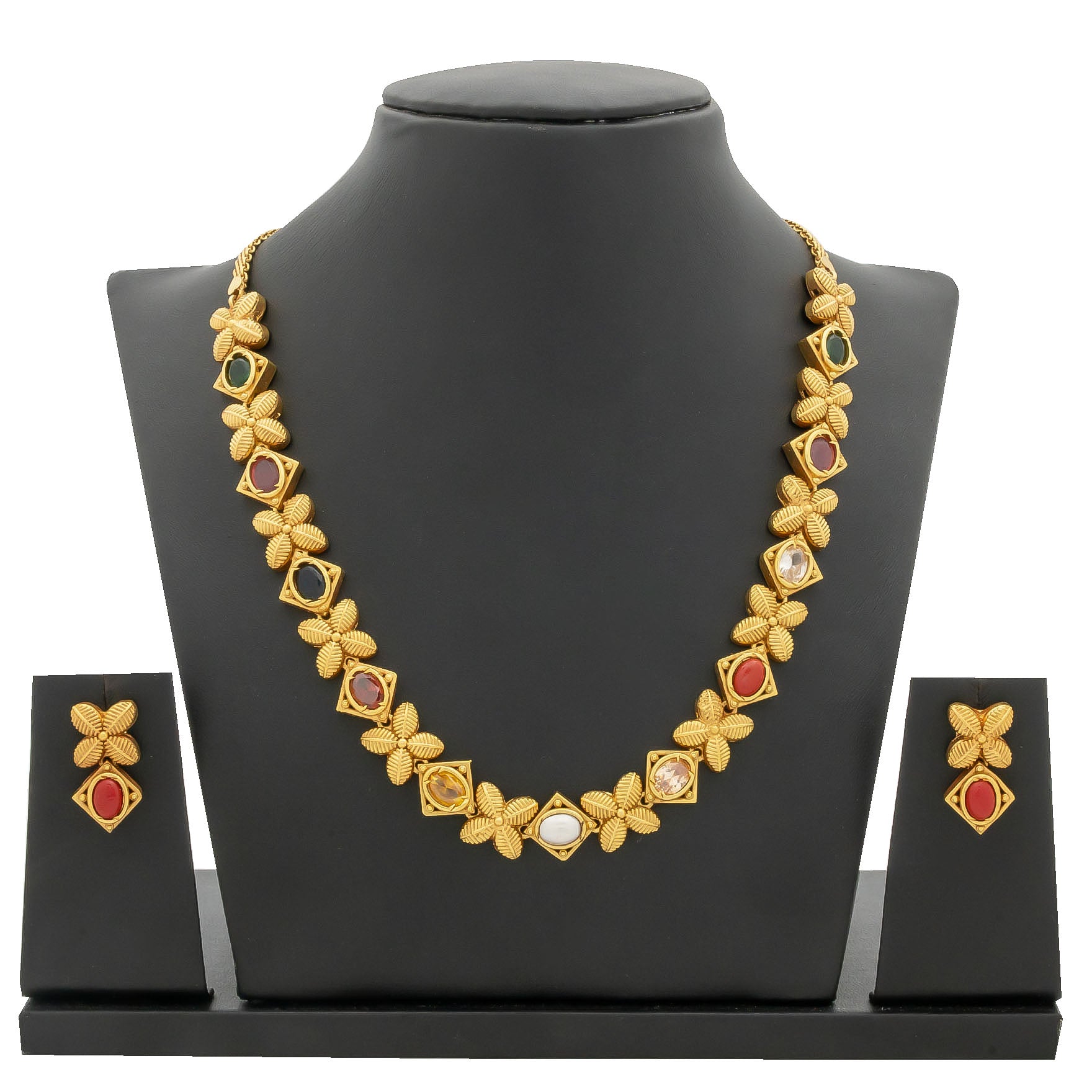 SRESHTA COLLECTION GERU NECKLACE WITH EARRING PSGRNSSR104M-036, PSGRHSTSR35-061