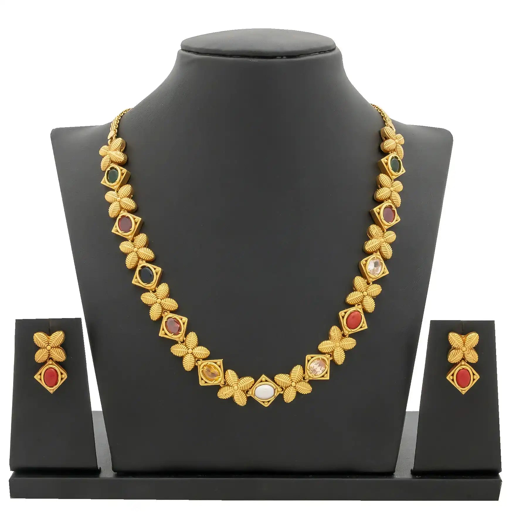 SRESHTA COLLECTION GERU NECKLACE WITH EARRING PSGRNSSR104M-036, PSGRHSTSR35-061