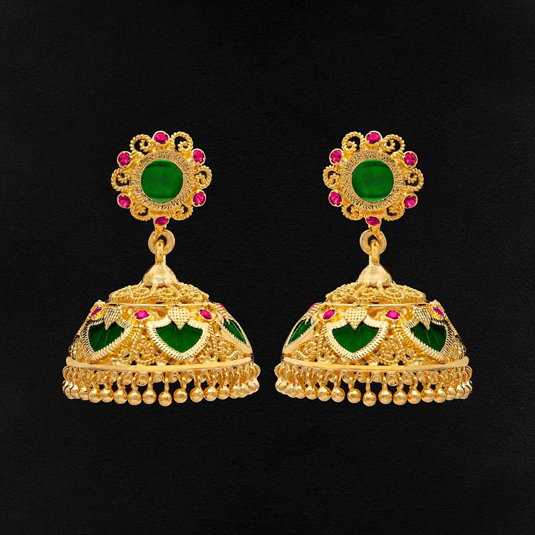 Latest Stylish Gold Plated Green Jhimika Studs | Parakkat Jewels