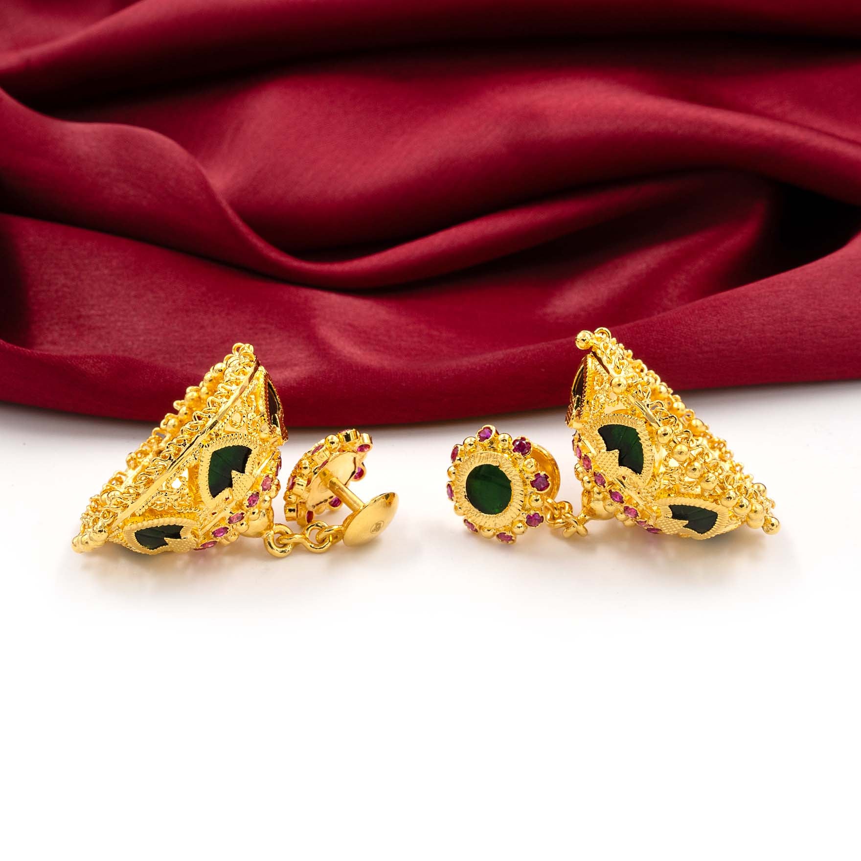 Buy Gold Plated Green Jimika Earrings | Parakkat Jewels