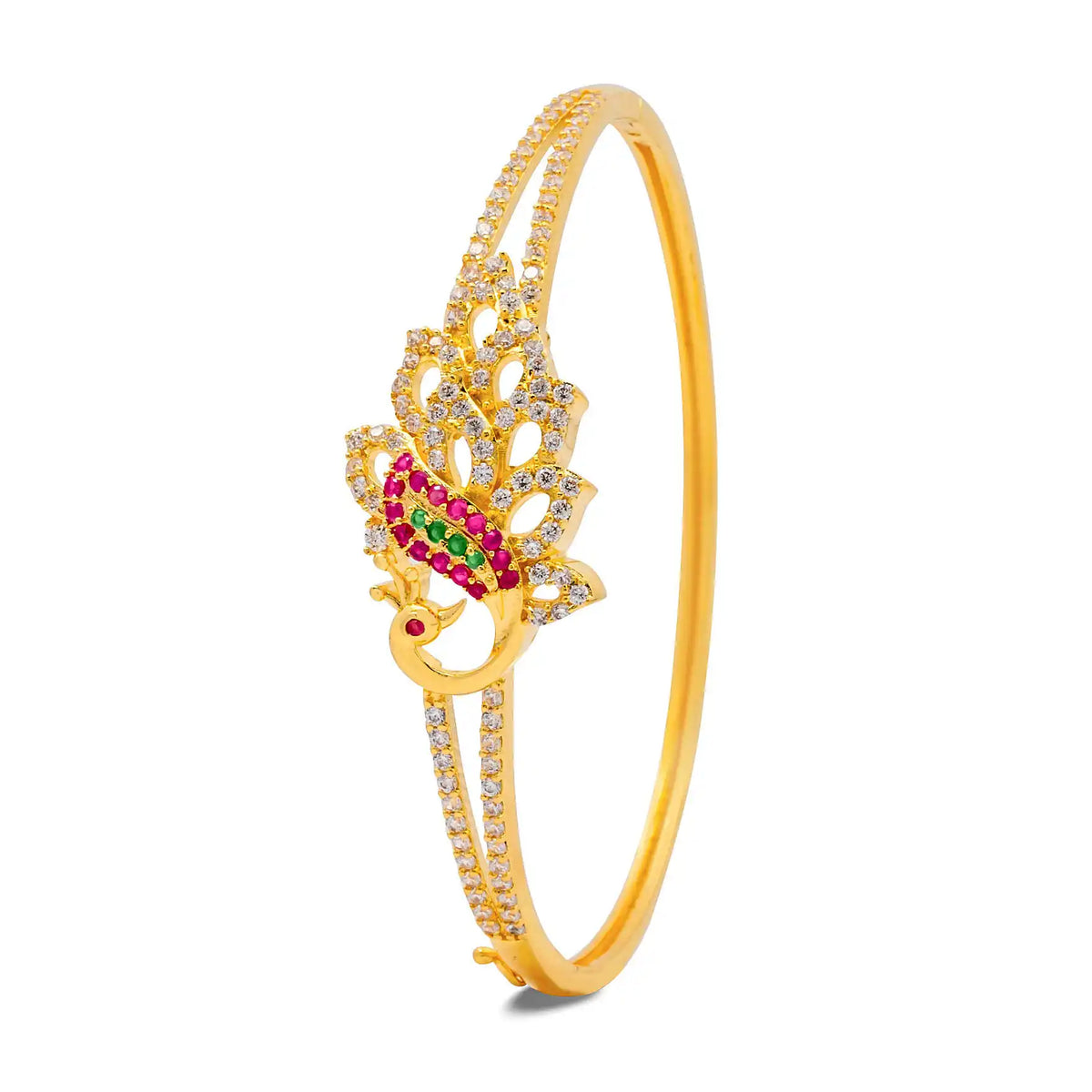 Deep Red Leaf Fan CZ Stone Bracelet Bangle Gold Layered
