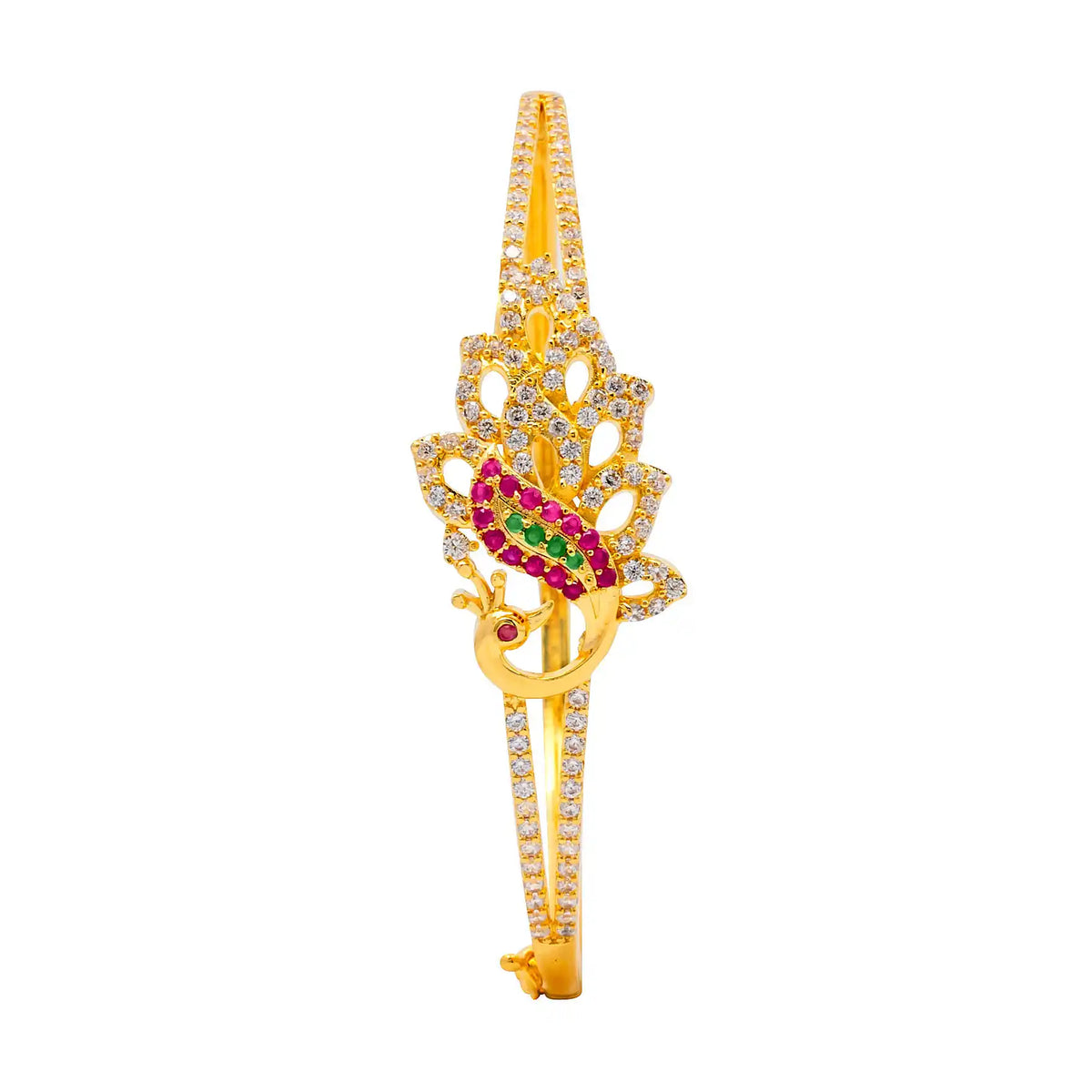 Deep Red Leaf Fan CZ Stone Bracelet Bangle Gold Layered
