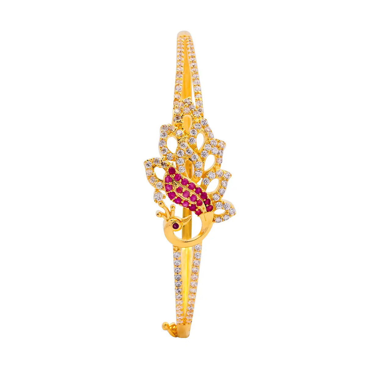 Deep Red Lotus CZ Clasp Stone Bracelet Bangle Gold Layered