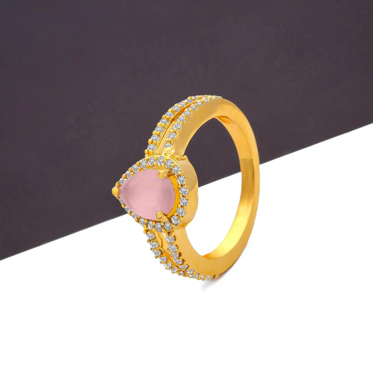 Pink Oval Cabochon Band Ring Gold Layered