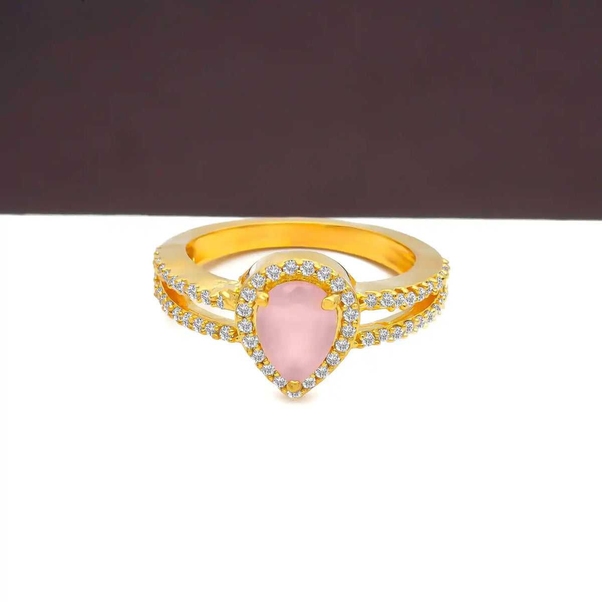 Pink Oval Cabochon Band Ring Gold Layered