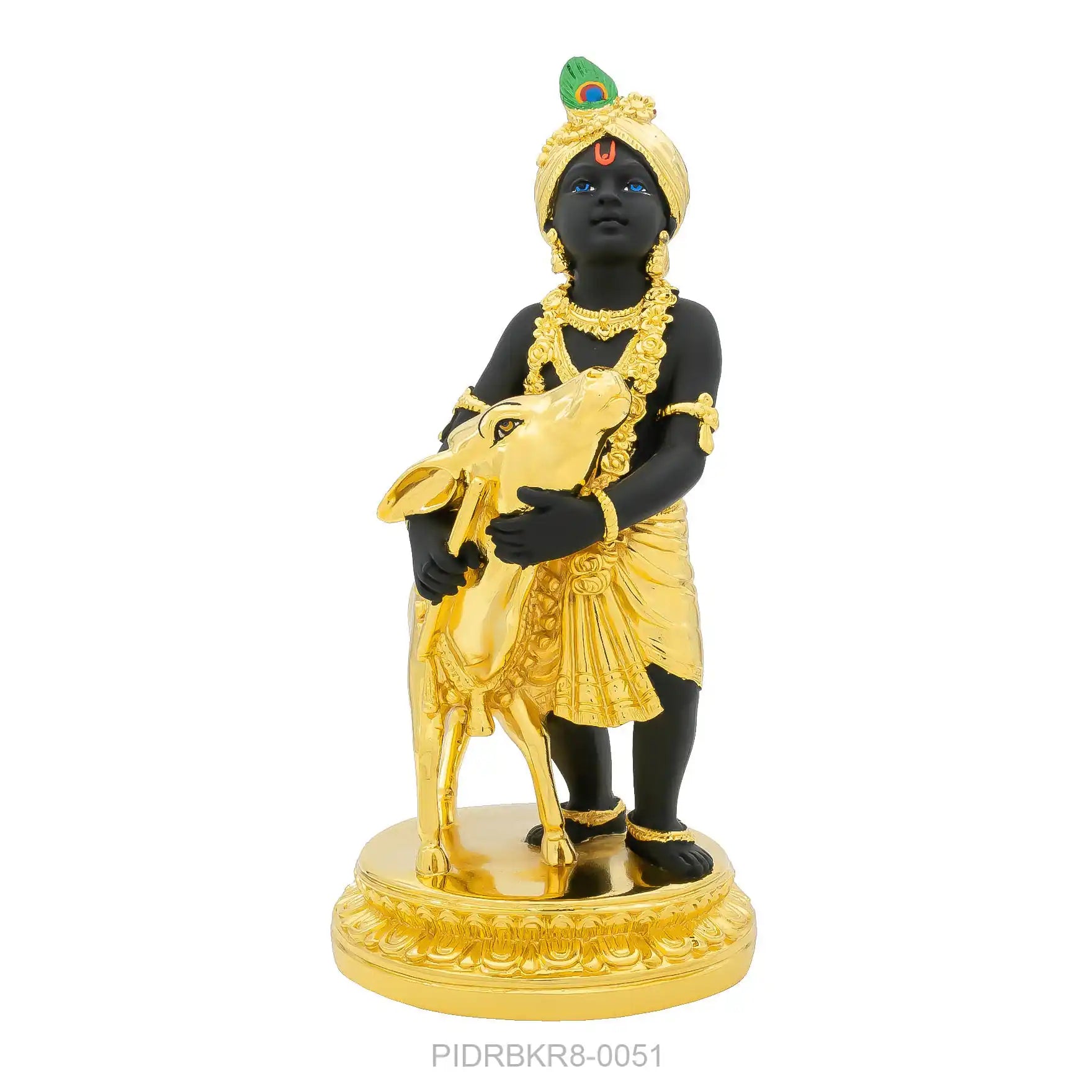 Lord Krishna Idol – Gold Plated Figurine with Cow – Gopala Murti (Hindu Spiritual Statue) – Pooja & Home Décor | PIDRBKR8-0051