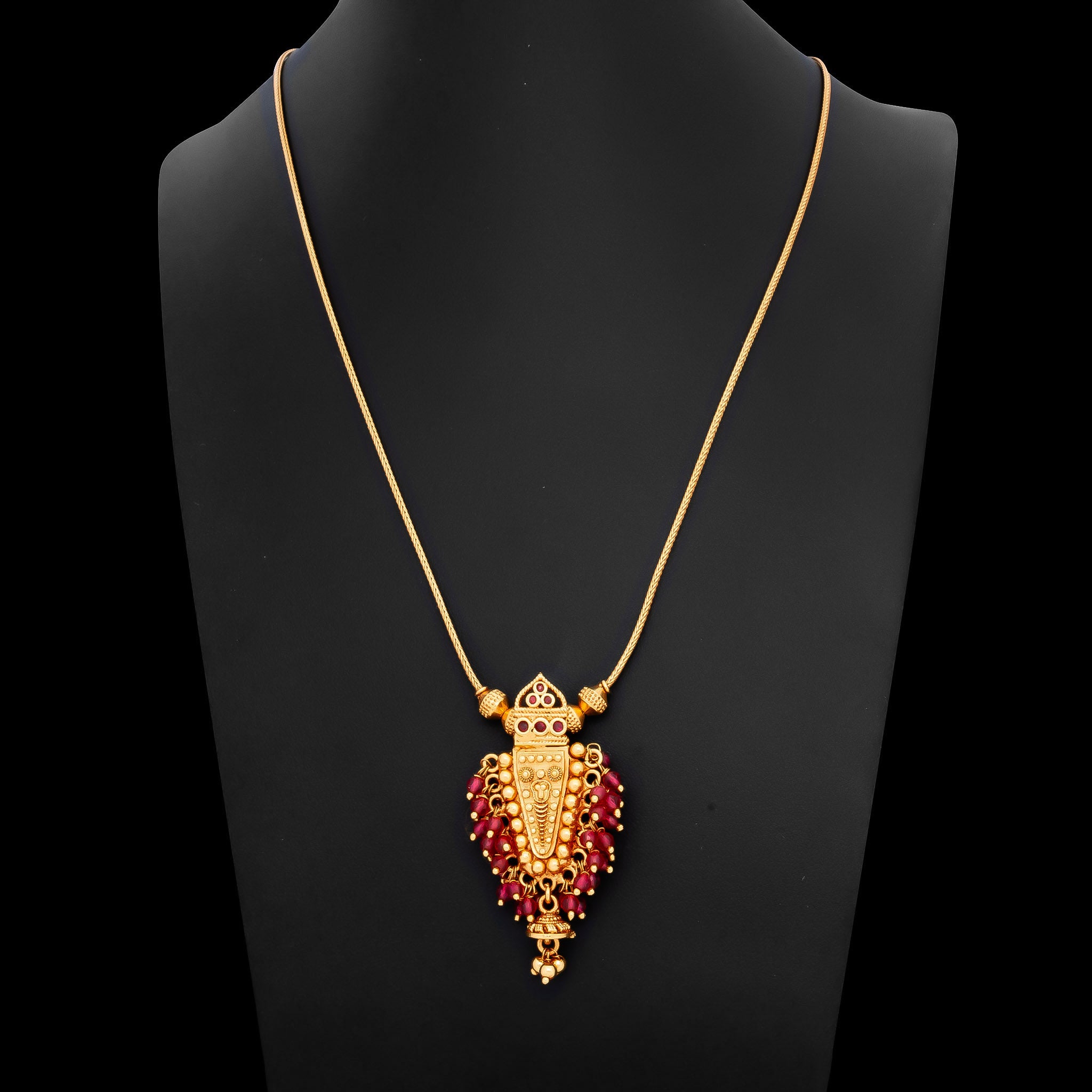 Traditional Gold Necklace with Red Gemstone Pendant PSGRNSSR38R-038