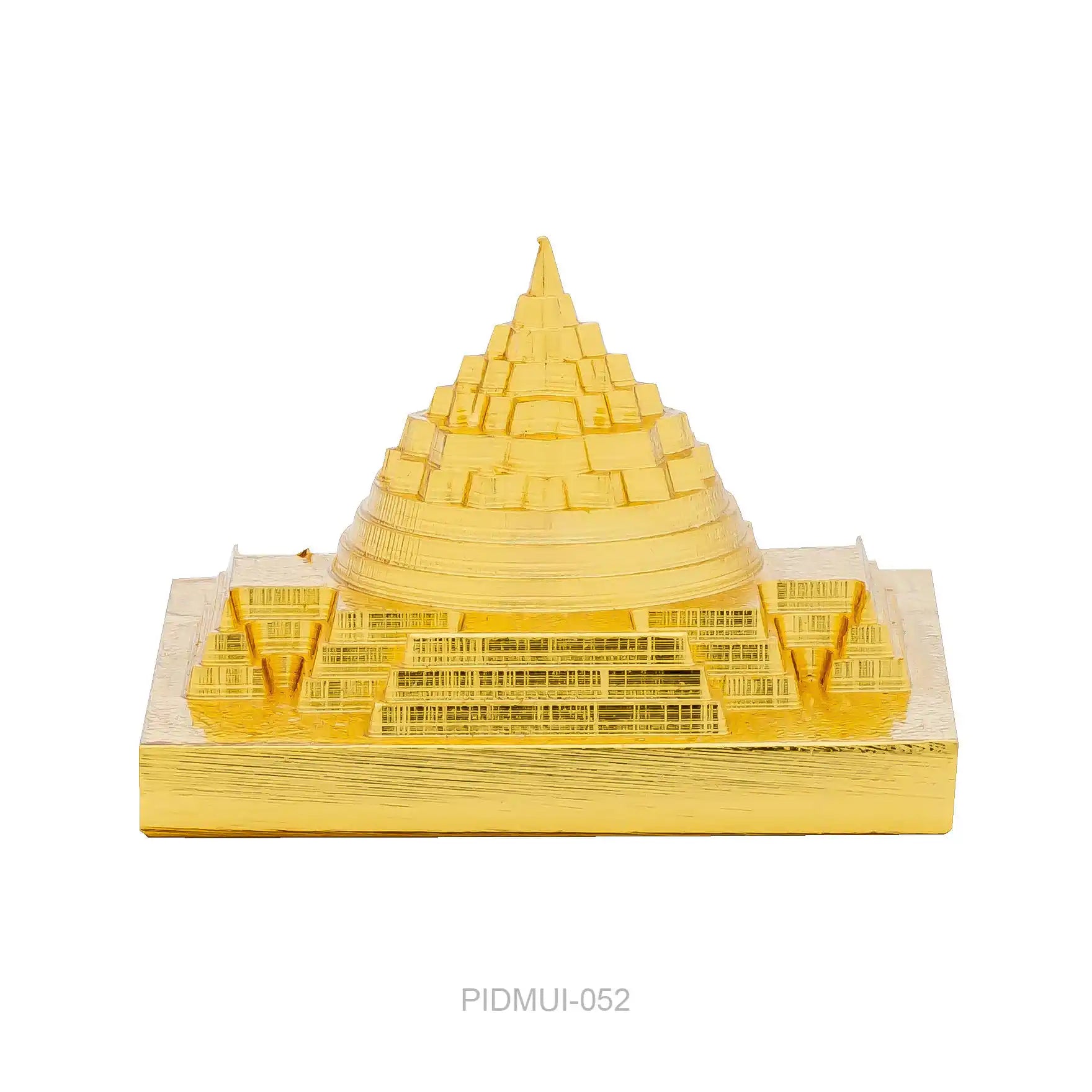 Sri Chakra Meru Idol – Gold Plated Pyramid Shree Yantra – Spiritual Figurine – Vastu & Meditation Décor | PIDMU1-052