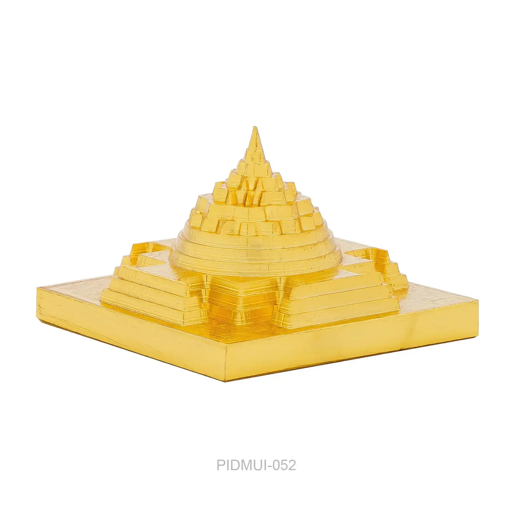 Sri Chakra Meru Idol – Gold Plated Pyramid Shree Yantra – Spiritual Figurine – Vastu & Meditation Décor | PIDMU1-052
