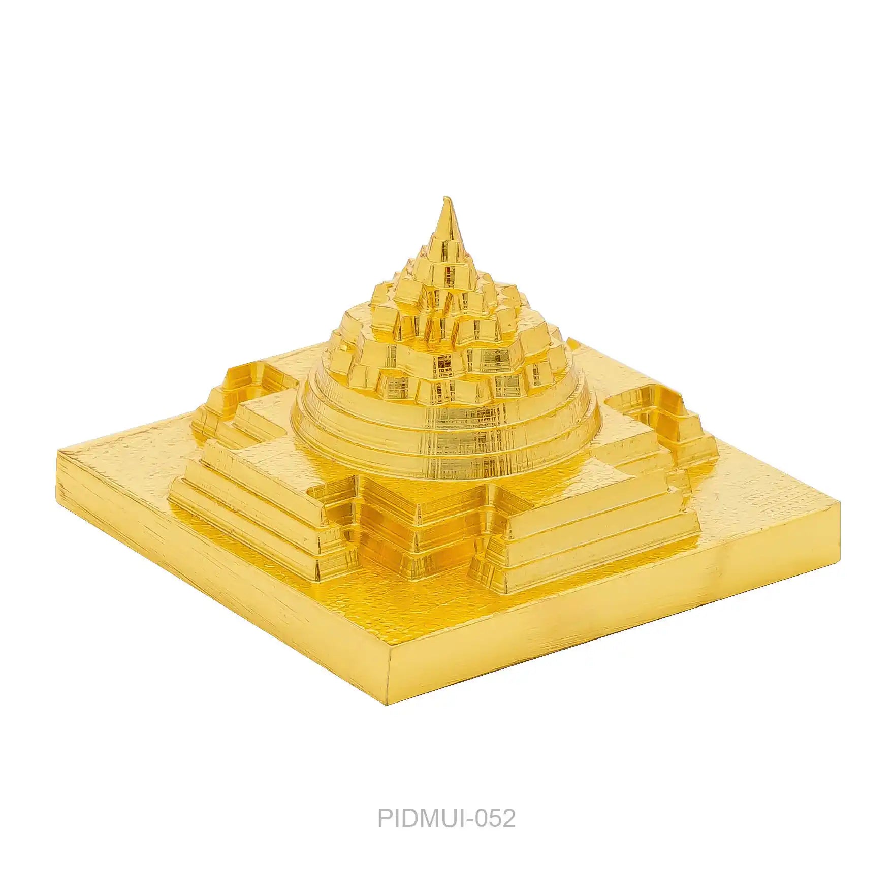 Sri Chakra Meru Idol – Gold Plated Pyramid Shree Yantra – Spiritual Figurine – Vastu & Meditation Décor | PIDMU1-052