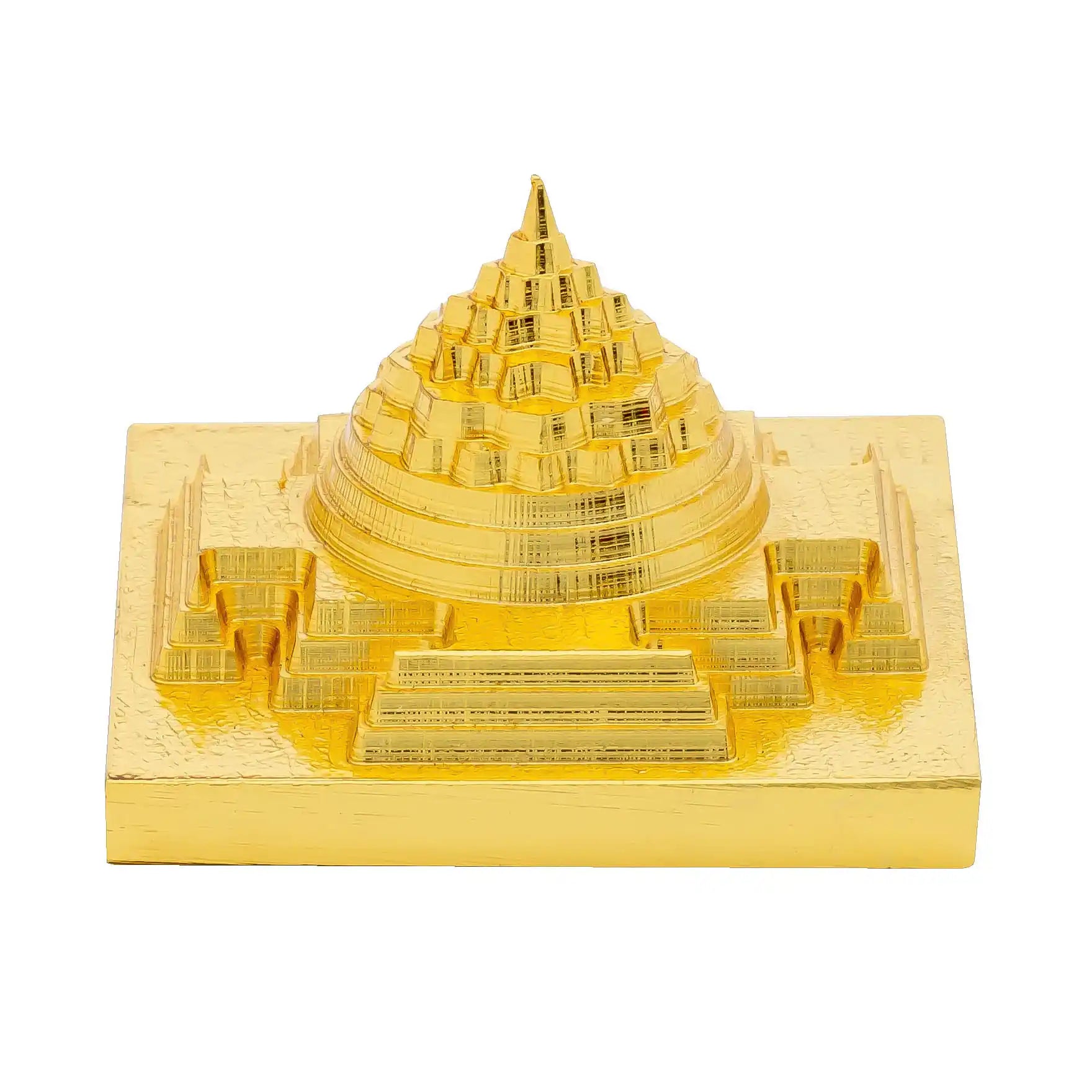 Sri Chakra Meru Idol – Gold Plated Pyramid Shree Yantra – Spiritual Figurine – Vastu & Meditation Décor | PIDMU1-052