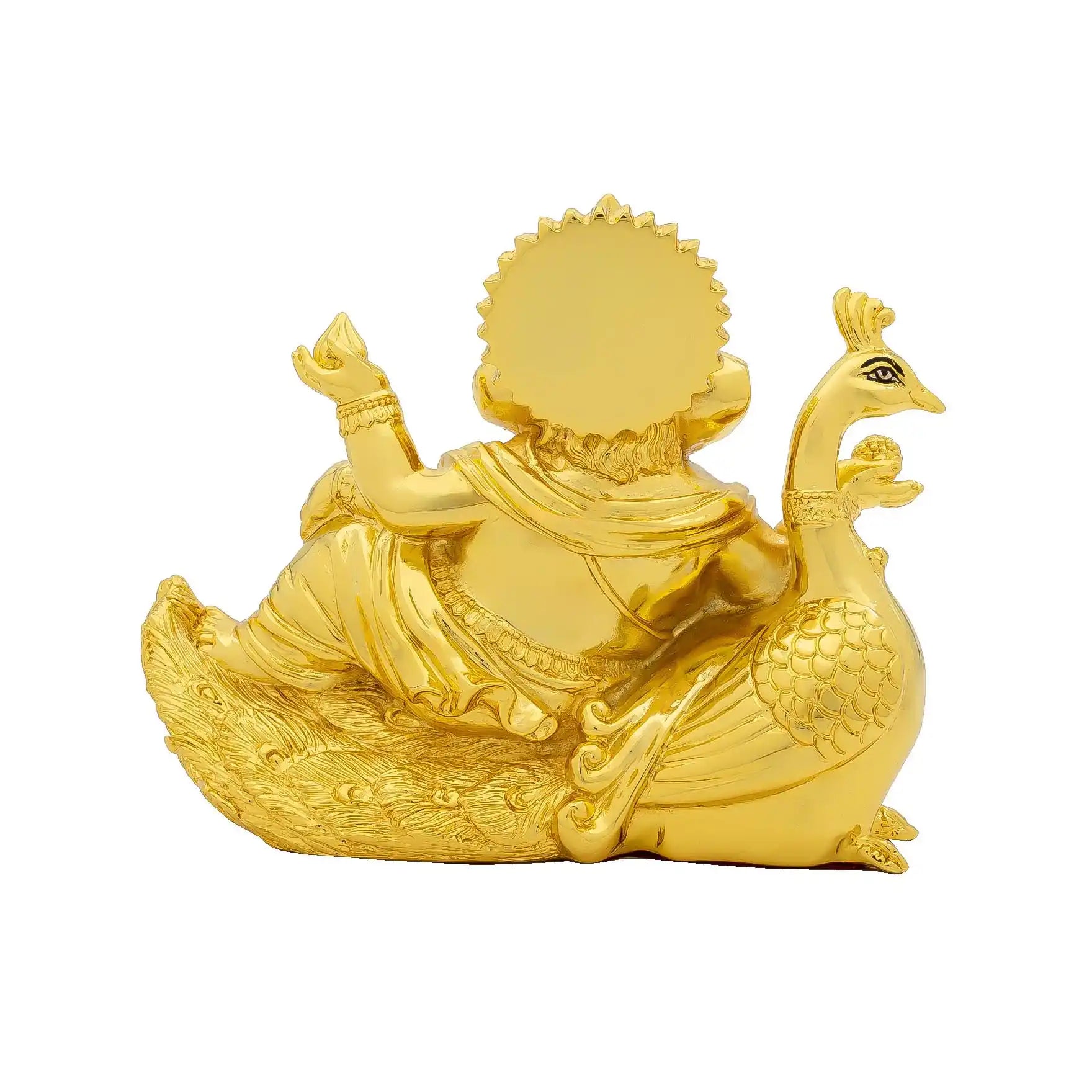 Ganesha Idol – Gold Plated – Relaxed Pose on Peacock Design (Mayur Asana) – Home Temple & Festive Decor (Ganpati Murti / Vinayaka Statue) |  PIDRGG59-0021