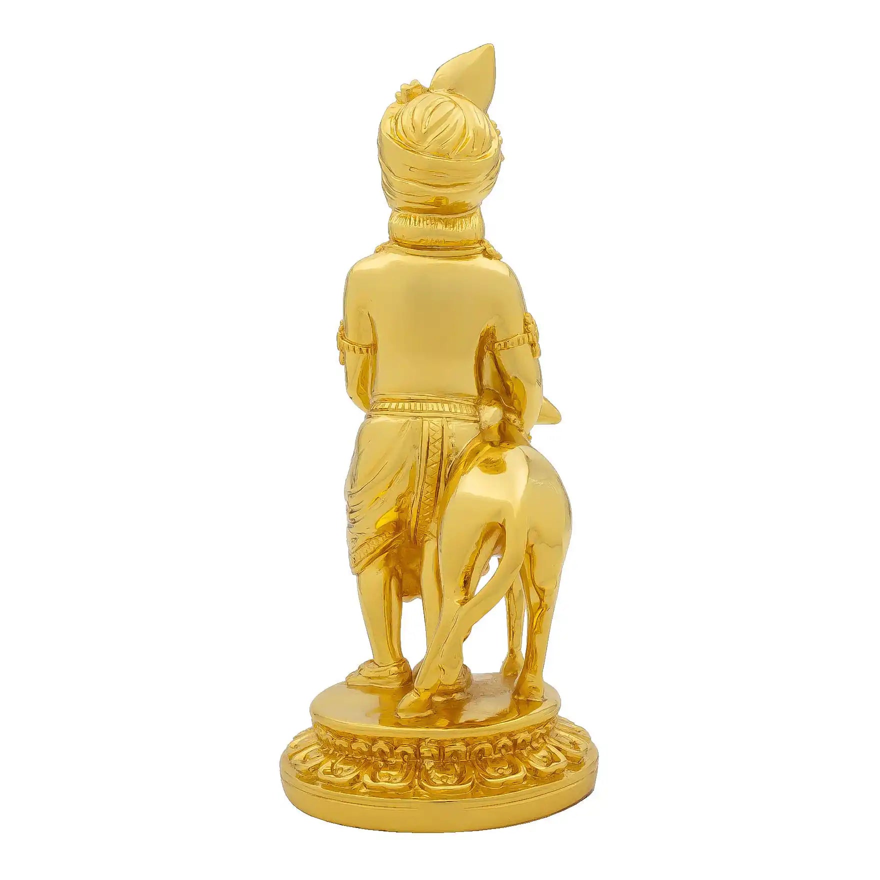 Krishna Idol with Cow – Gold Plated – Vatsalya Krishna Design with Ornate Base – Home Temple & Festive Decor (Bal Krishna Murti) | PIDRGKR9-009