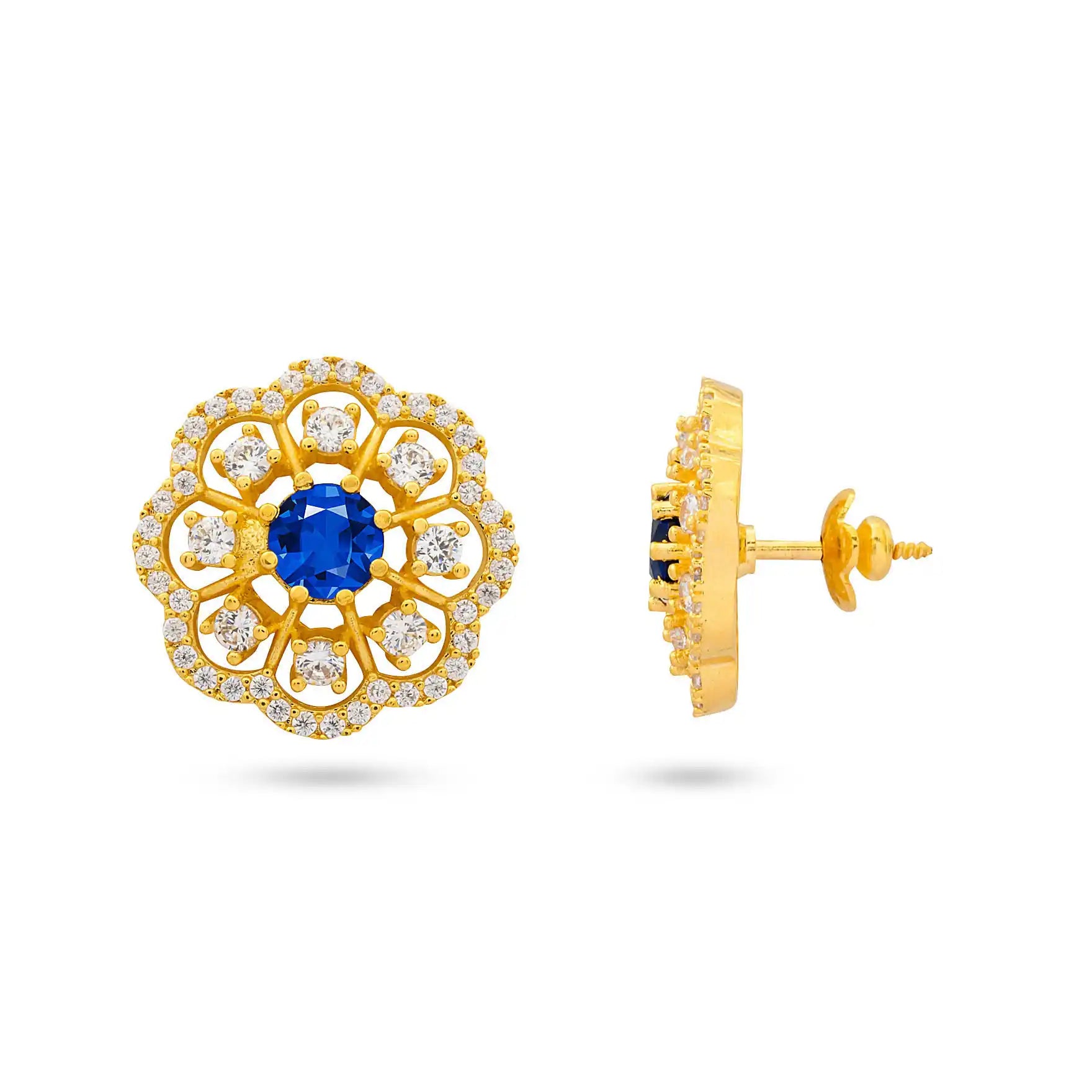 One Gram Gold Plated Blue Stone Earrings | Parakkat Jewels