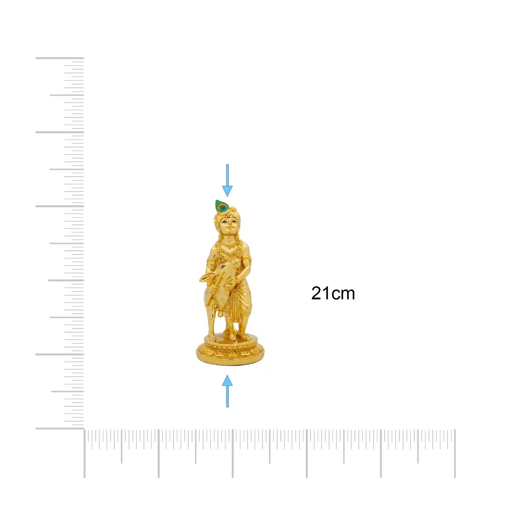 Krishna Idol with Cow – Gold Plated – Vatsalya Krishna Design with Ornate Base – Home Temple & Festive Decor (Bal Krishna Murti) | PIDRGKR9-009