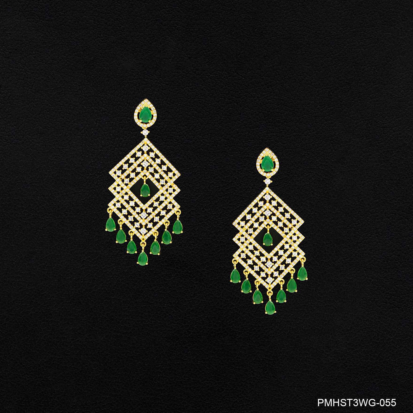 Gold Plated Green Stone Premium Earrings Online | Parakkat Jewels