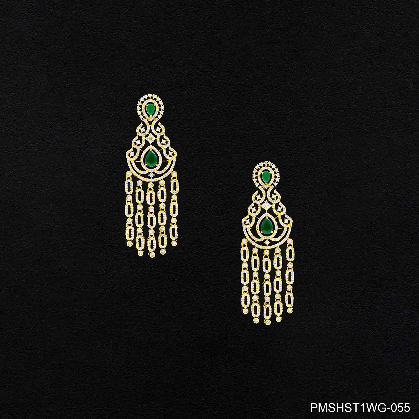 Gold Plated Green Hanging Earrings Set Online | Parakkat Jewels