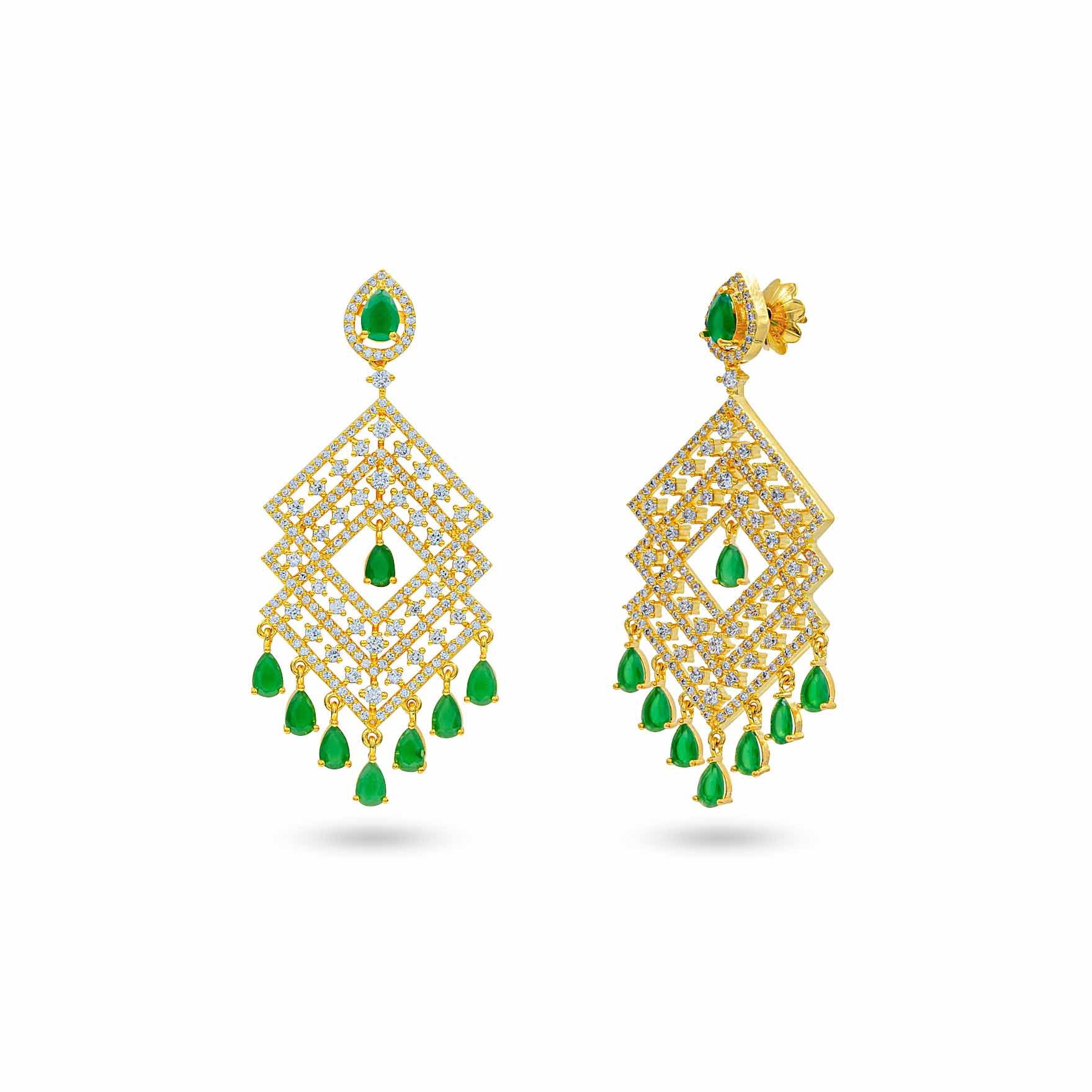 Gold Plated Green Stone Earrings | Parakkat Jewels