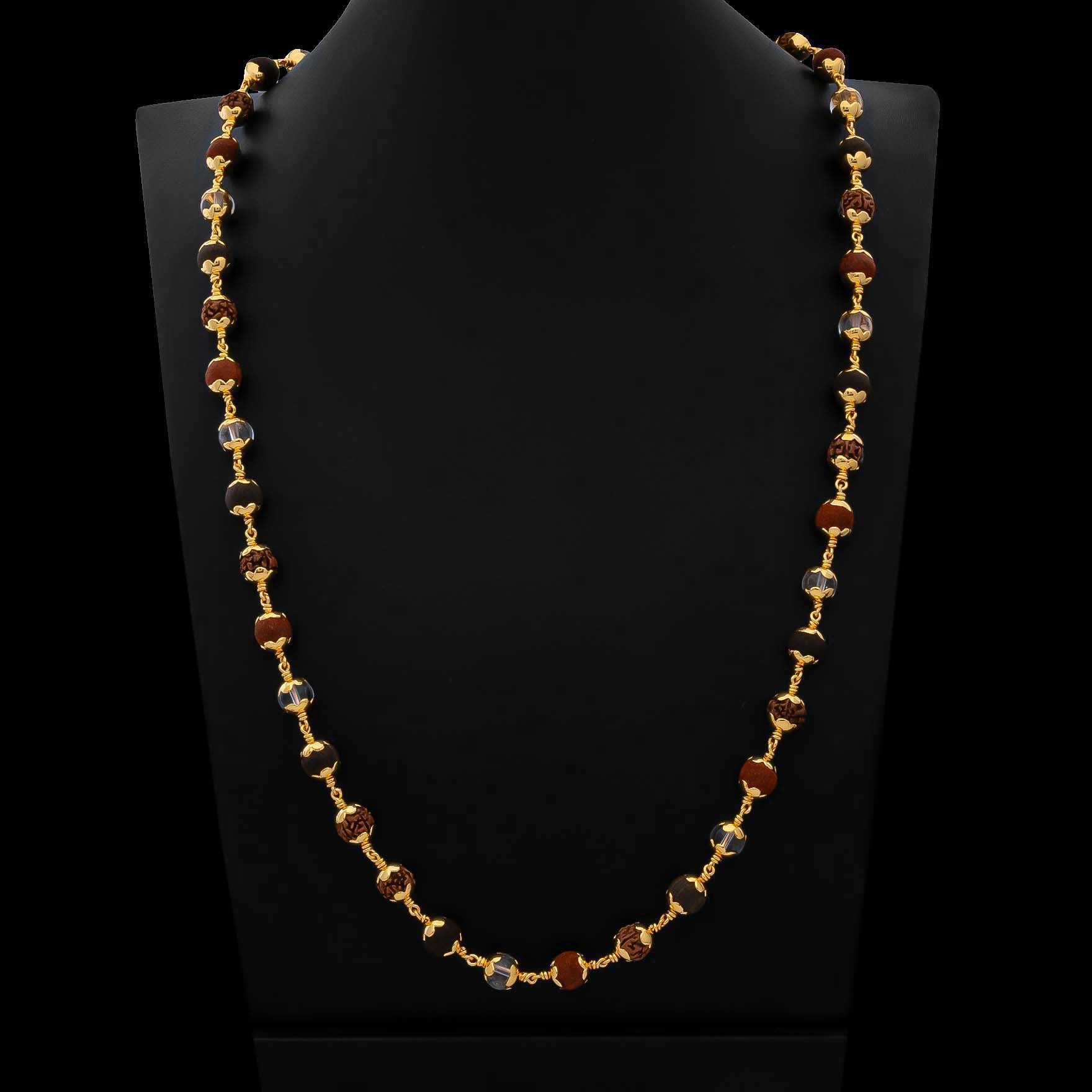 Rudraksha Spadikam Red Sandal Karungali Mala – Spiritual Healing Golden Stone Chain PRUCS2-007