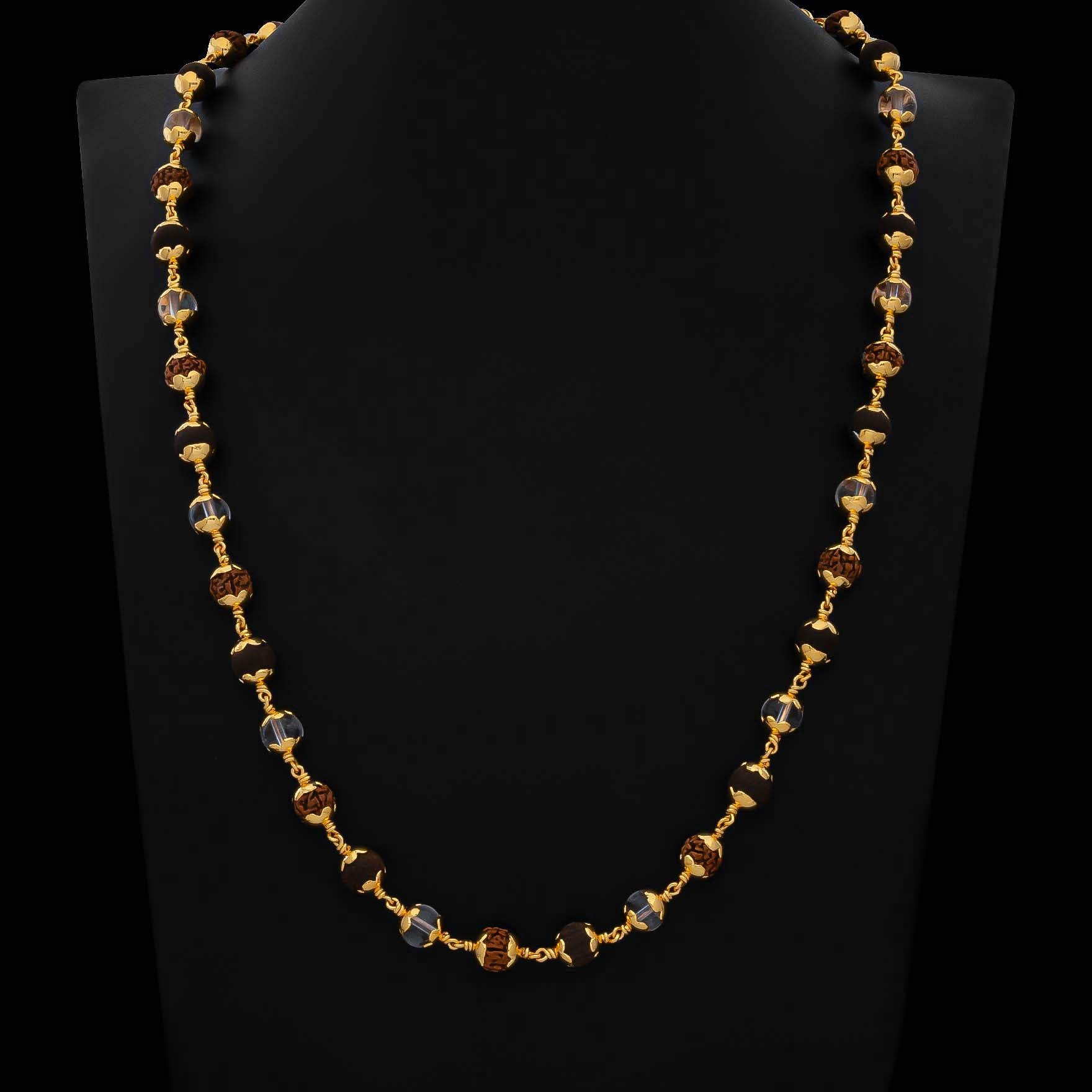 Divine Energy Golden Stone Chain with Rudraksha, Spadikam & Karungali Beads PRUCS1-007