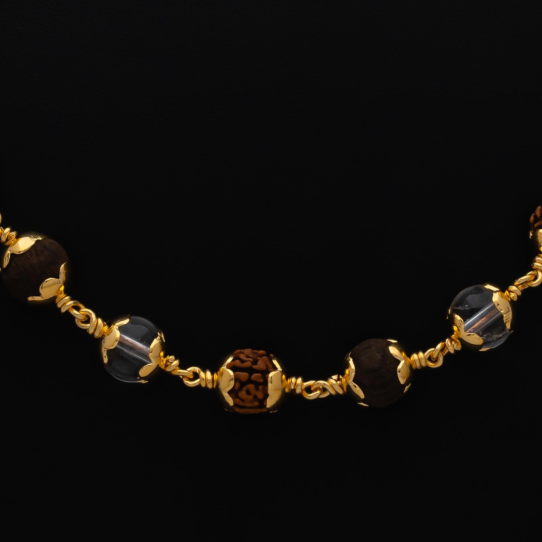 Divine Energy Golden Stone Chain with Rudraksha, Spadikam & Karungali Beads PRUCS1-007