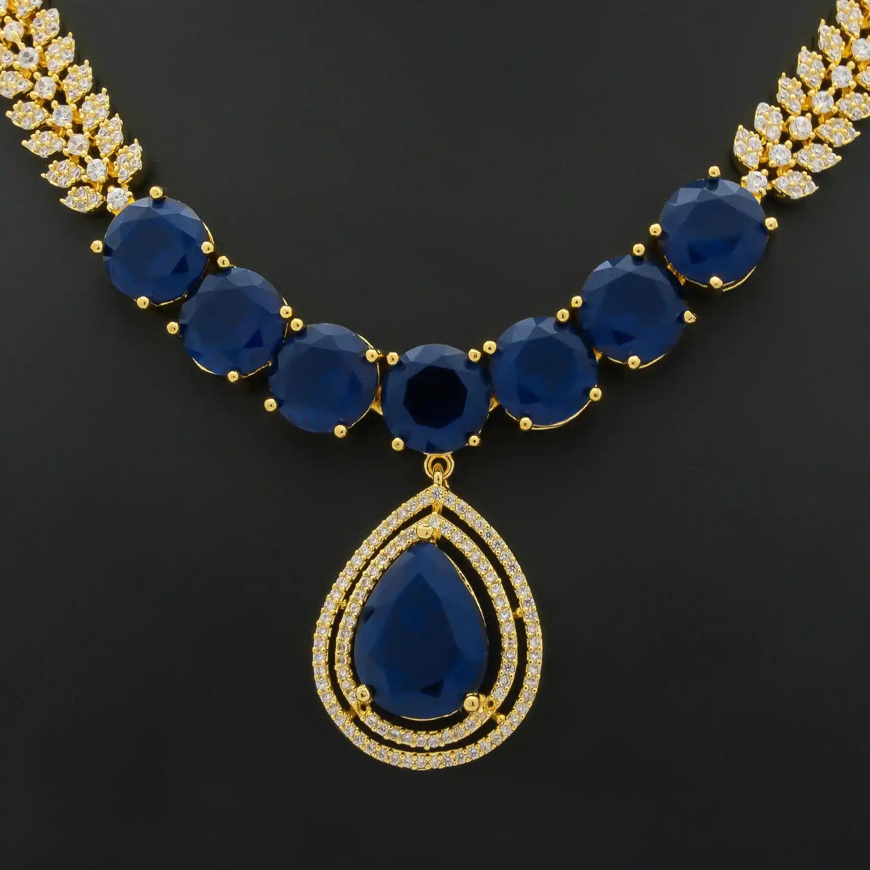 Premiun Stone Necklace with Stud PMSNS61WBL-008, PMSHST78WBL-082