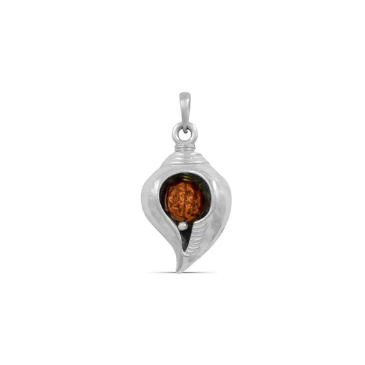 Rudraksham Shankh Silver Capsule Locket Silver Finish – Pendant, Religious Symbol, Shell or Conch – product view 1