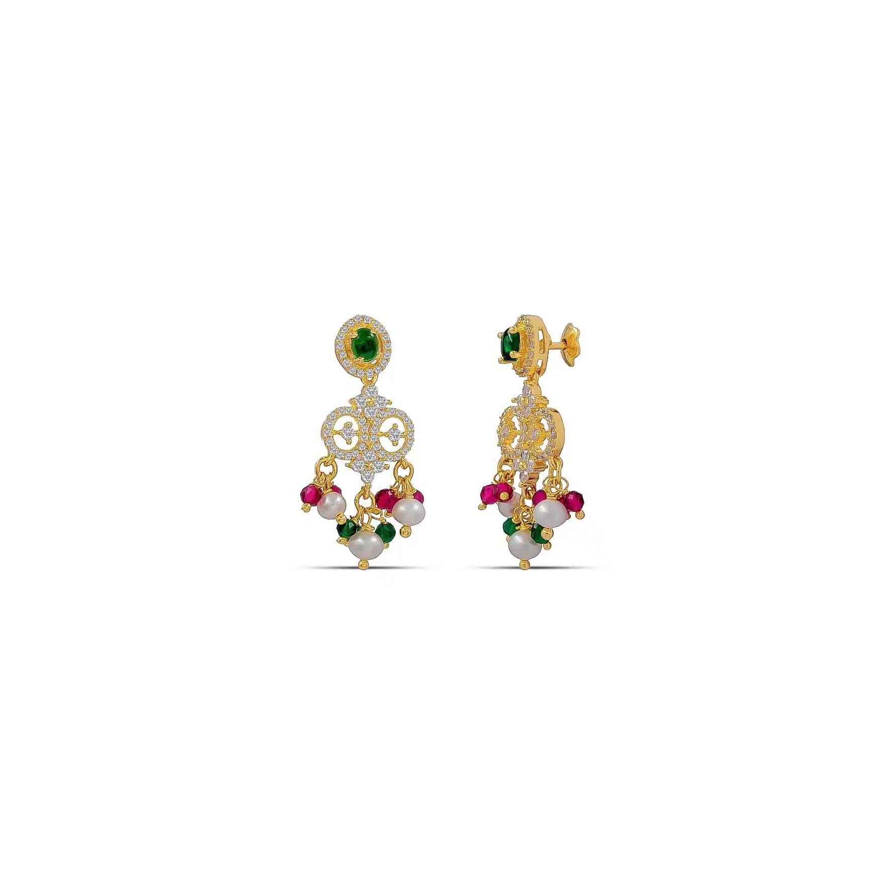 Premium Stone Necklace Short With Stud PMSNS44WRG-009,PMSHST74WG-022