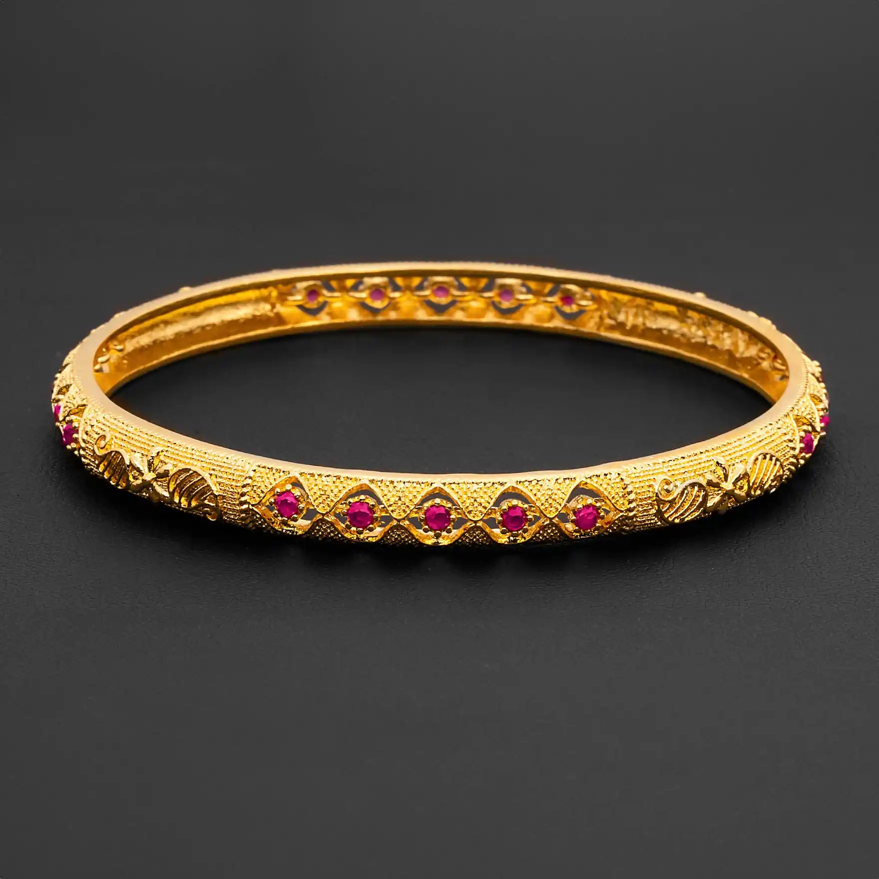 24ct Heavy Gold Layered Stone Bangle PSB16R-022