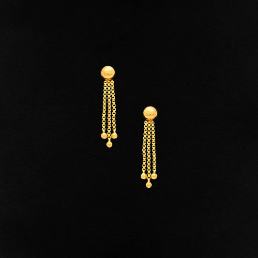 Ball Tassel Slim Drop Earrings Gold Layered – Hanging, Spherical, Bead Work – product view 1