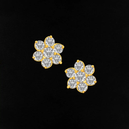 CZ Bloom Star Twin Stud Earrings Gold Layered – Floral, Flower, Stone Work – product view 1