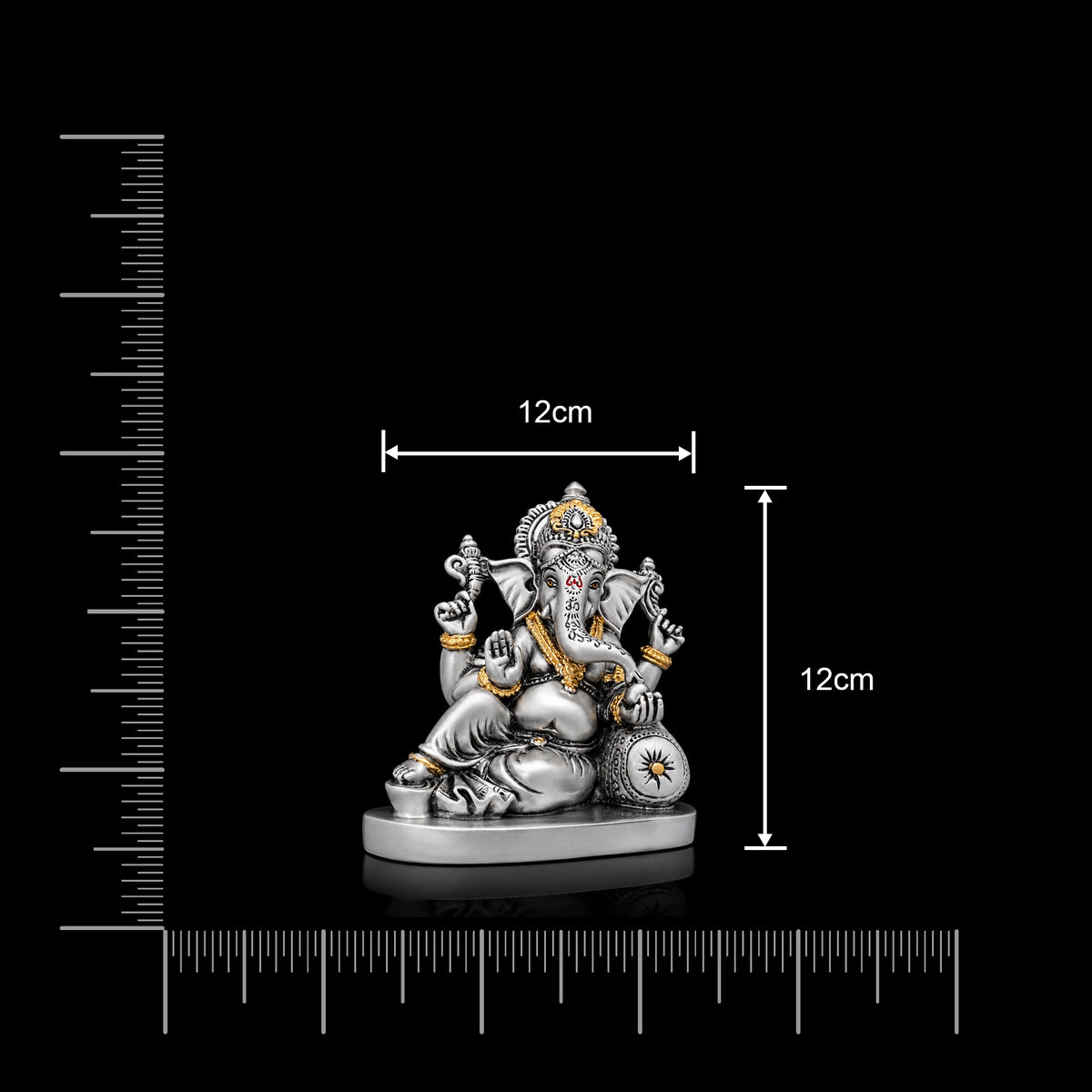 Silver Gold Seated Ganesha Resin Idol Silver Finish
