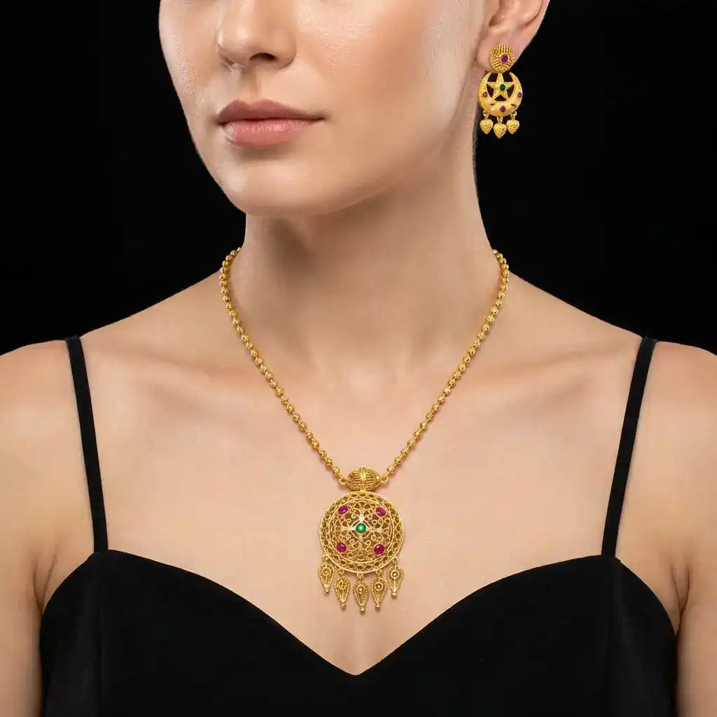 NECKLACE SET WITH RING AND STUD PSNL7RG-016, PSHST76RG-081, PSR51RG-081