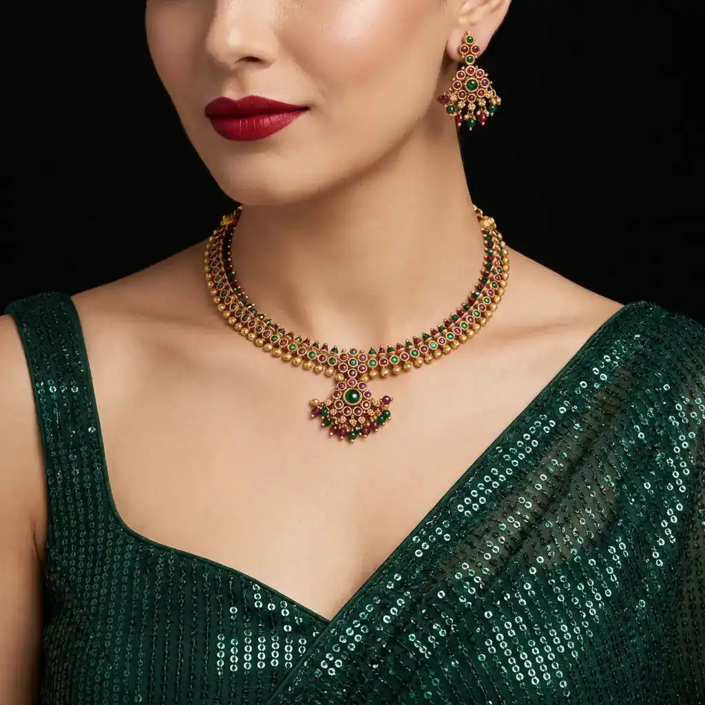 Necklace PSGRNSSR17RG-036,PSGRHSTSR9RG-061 — Gold Plated Jewellery | Parakkat Jewels